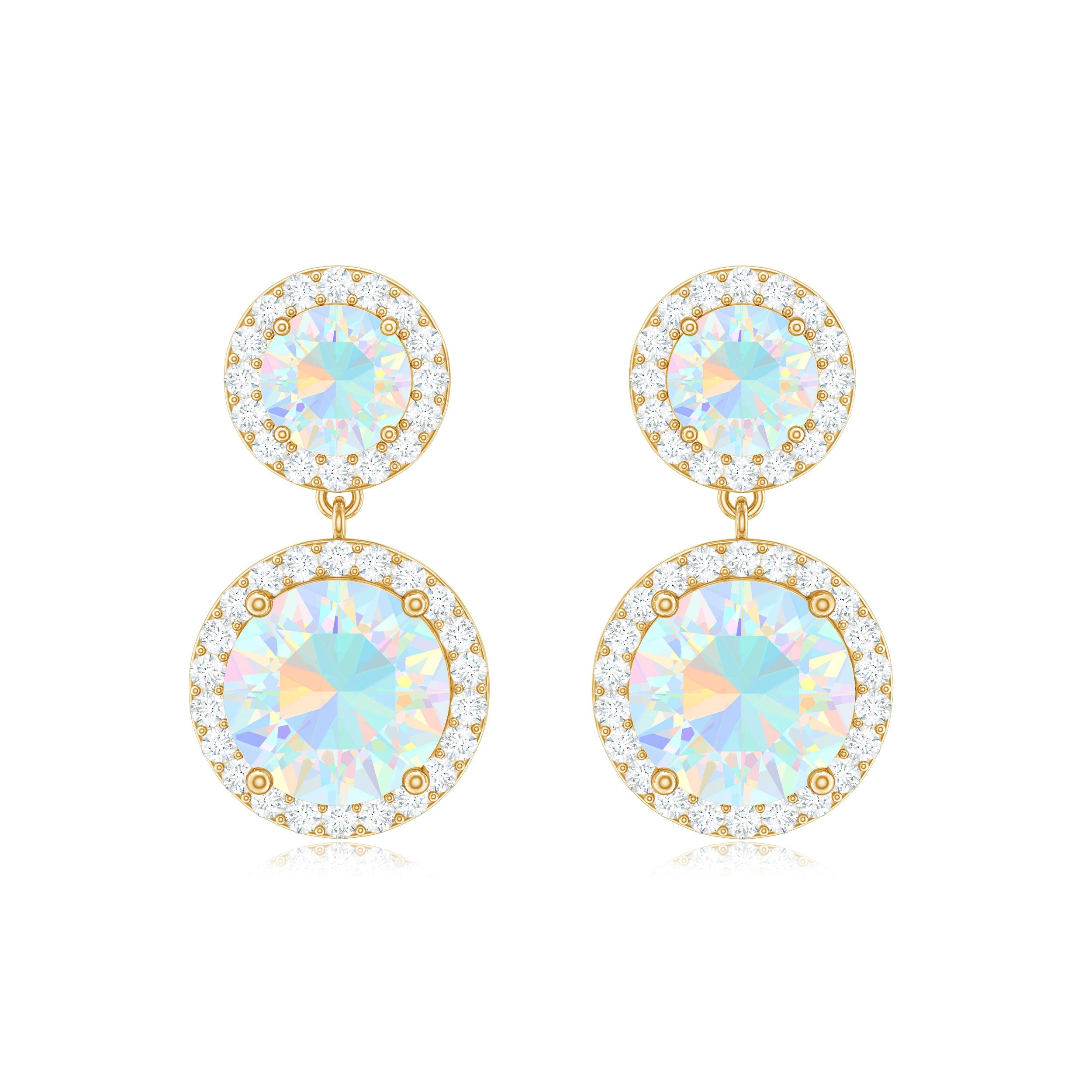 Round Ethiopian Opal and Diamond Halo Dangle Earrings