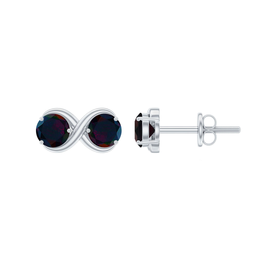 Natural 2 Stone Black Opal Infinity Earrings with Screw Back