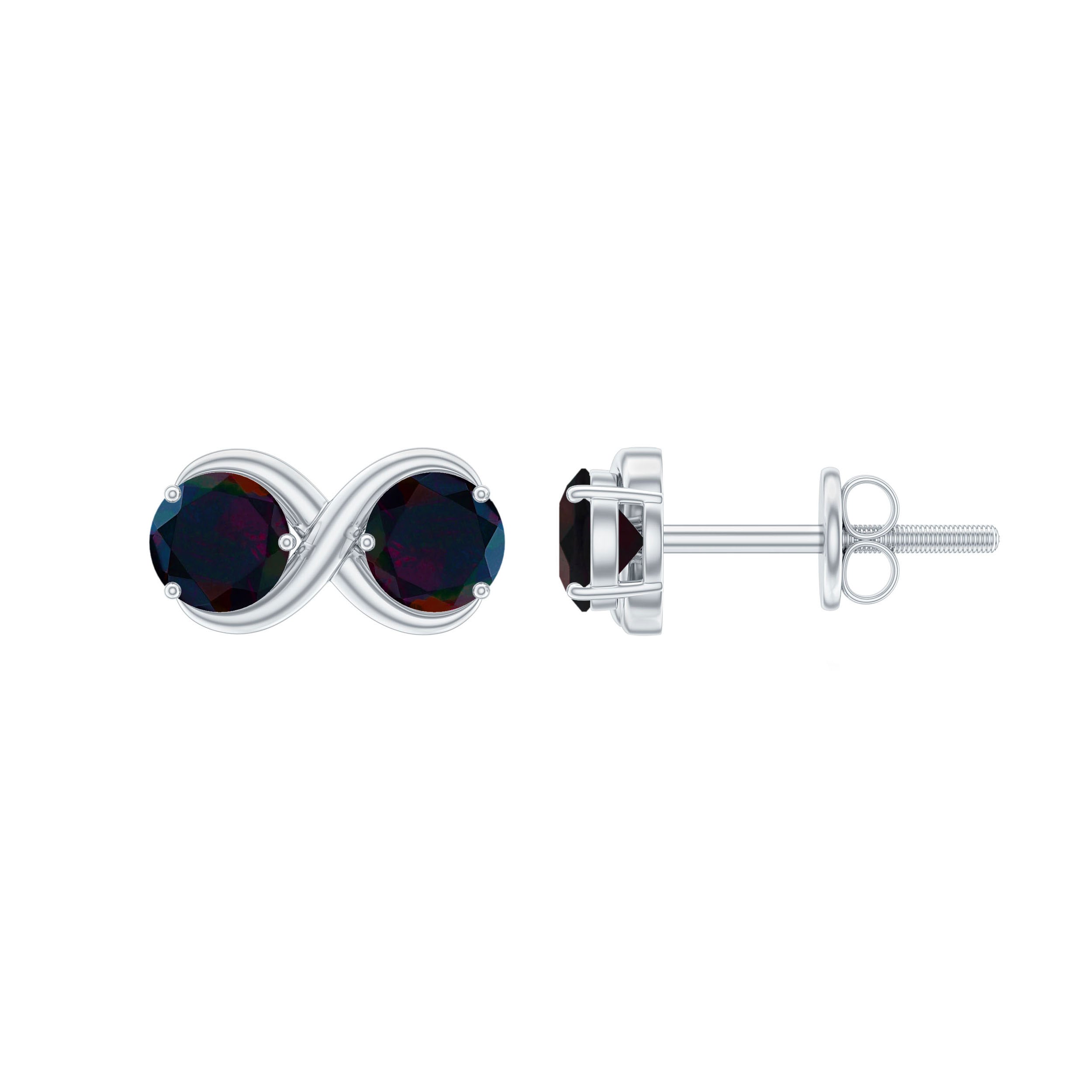 Natural 2 Stone Black Opal Infinity Earrings with Screw Back