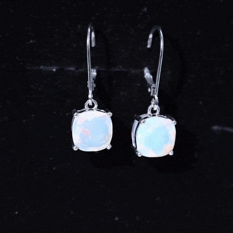 Ethiopian Opal Earrings – Cushion Cut Opal Drop With Lever Back Closure