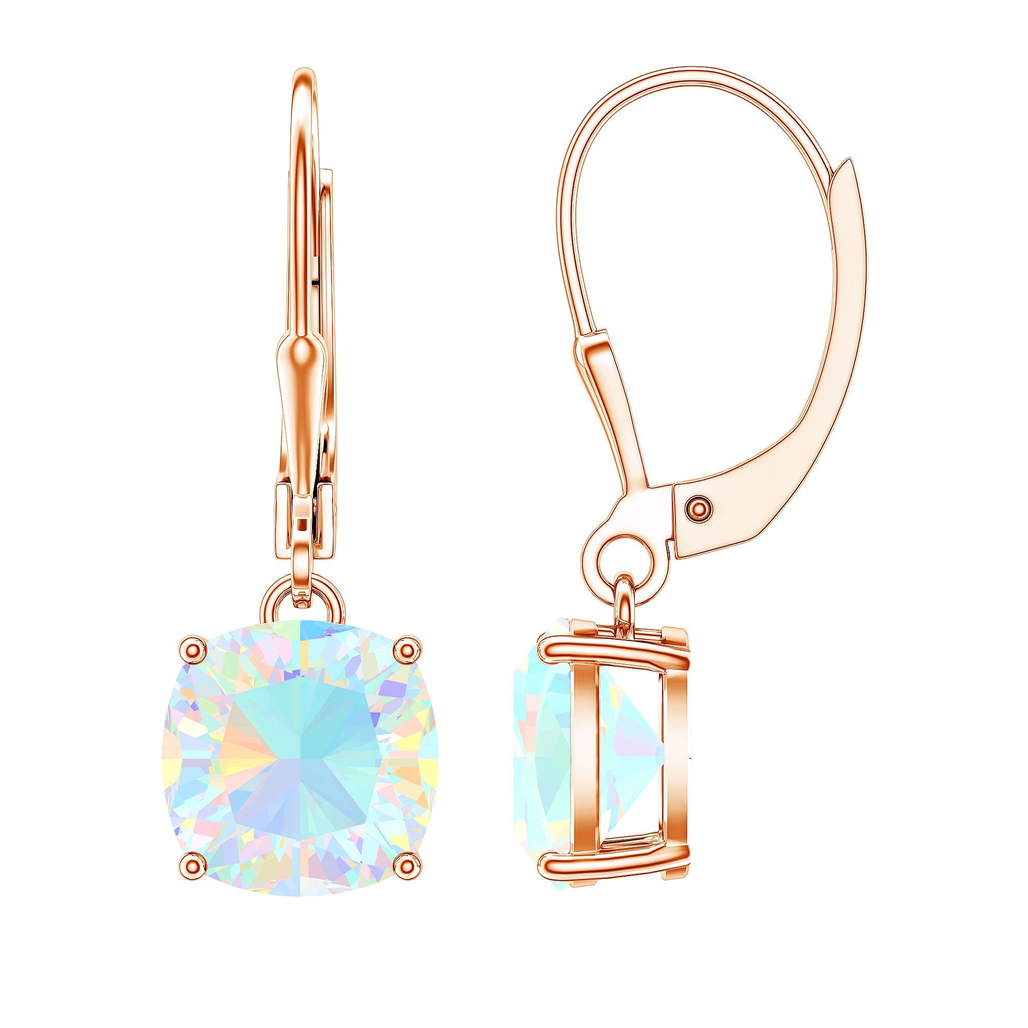 Ethiopian Opal Earrings – Cushion Cut Opal Drop With Lever Back Closure
