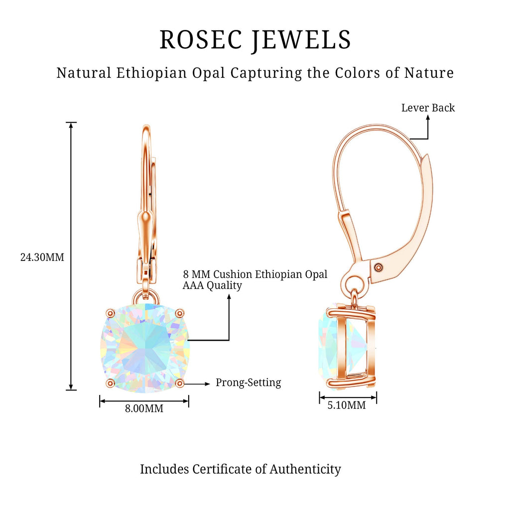 Ethiopian Opal Earrings – Cushion Cut Opal Drop With Lever Back Closure