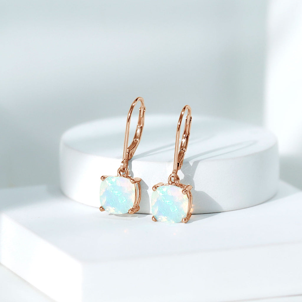 Ethiopian Opal Earrings – Cushion Cut Opal Drop With Lever Back Closure