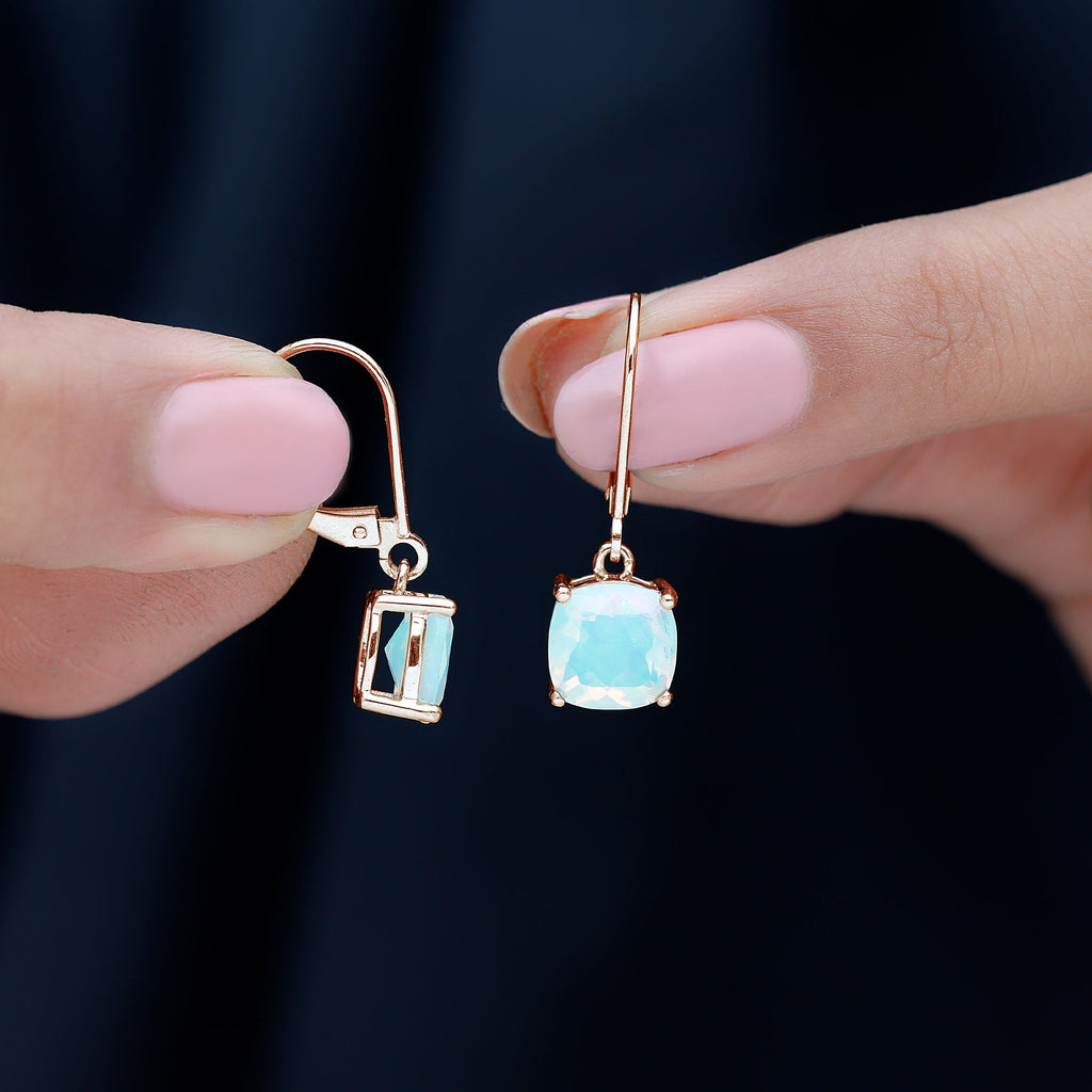 Ethiopian Opal Earrings – Cushion Cut Opal Drop With Lever Back Closure