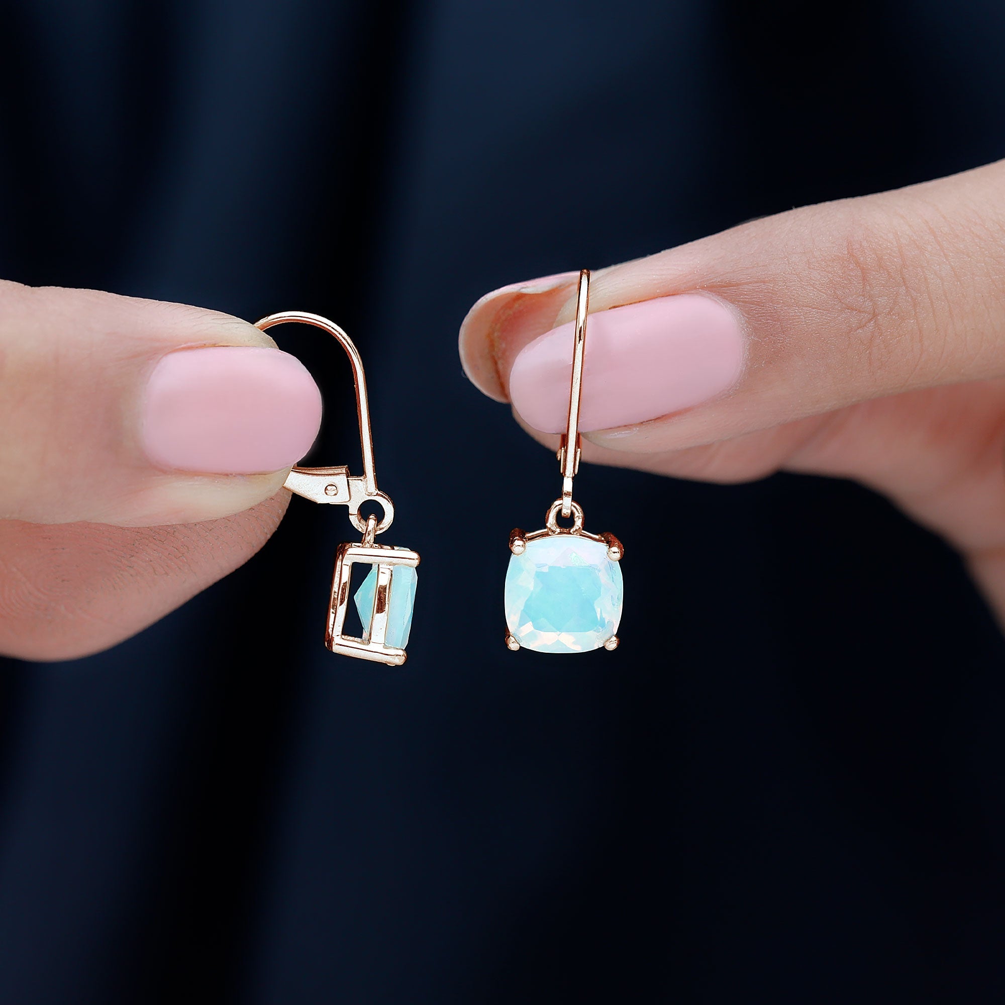Ethiopian Opal Earrings – Cushion Cut Opal Drop With Lever Back Closure