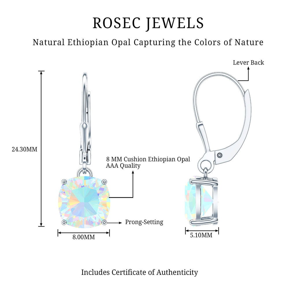 Ethiopian Opal Earrings – Cushion Cut Opal Drop With Lever Back Closure
