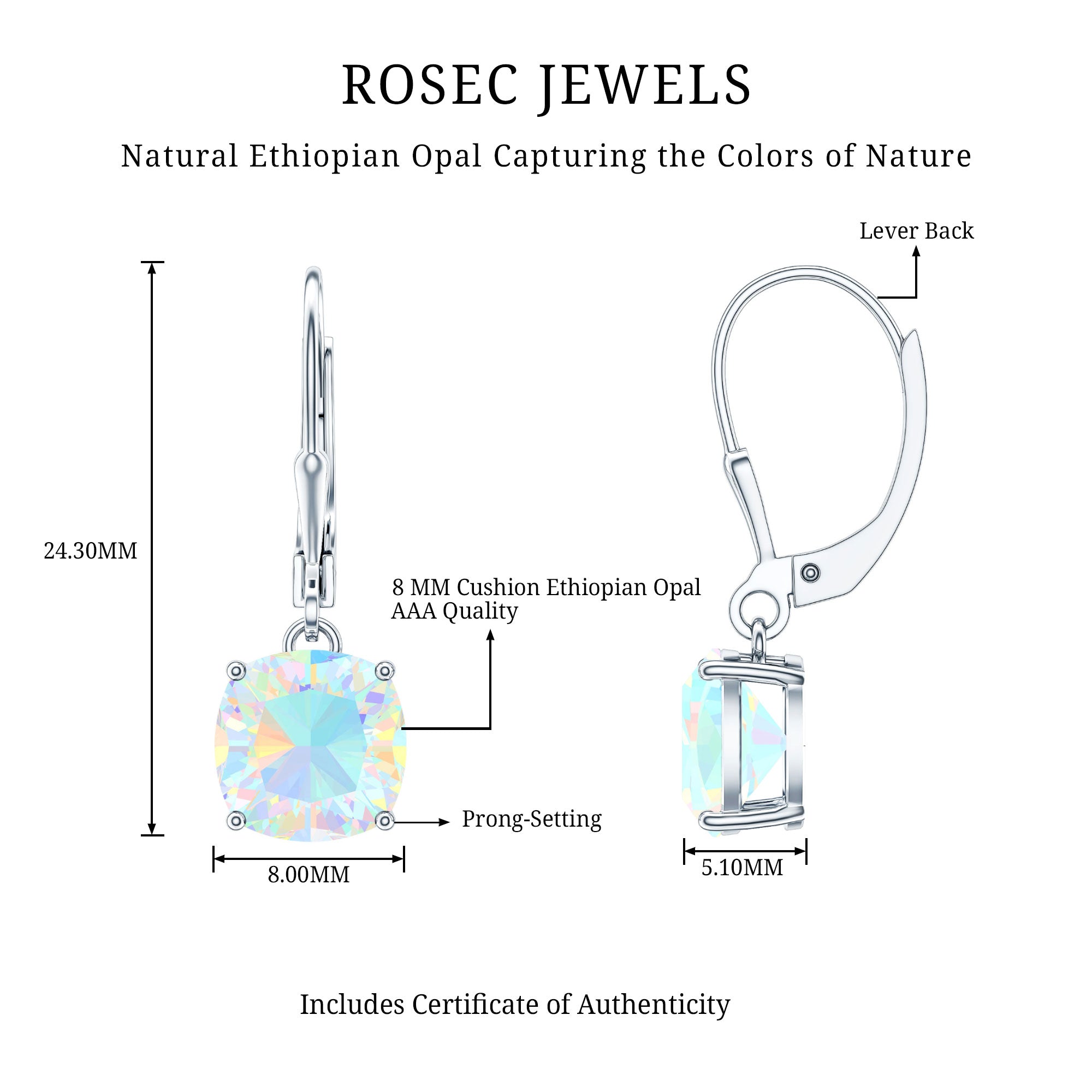 Ethiopian Opal Earrings – Cushion Cut Opal Drop With Lever Back Closure
