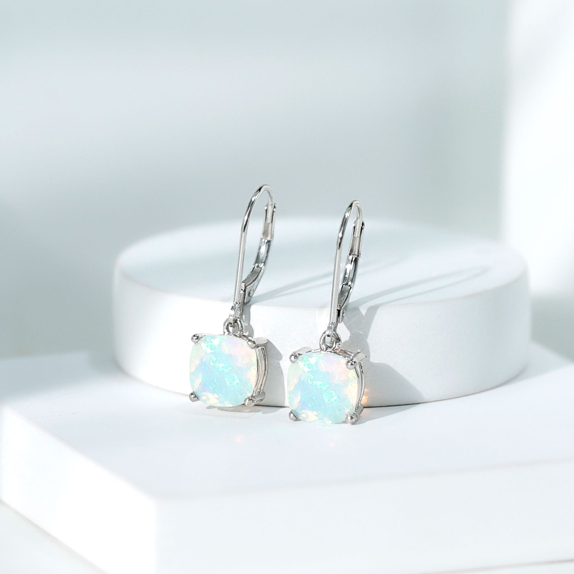Ethiopian Opal Earrings – Cushion Cut Opal Drop With Lever Back Closure
