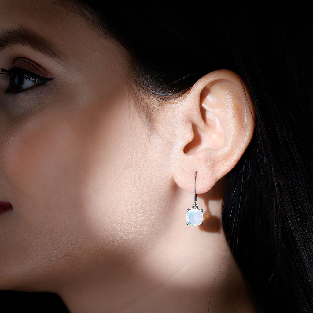 Ethiopian Opal Earrings – Cushion Cut Opal Drop With Lever Back Closure