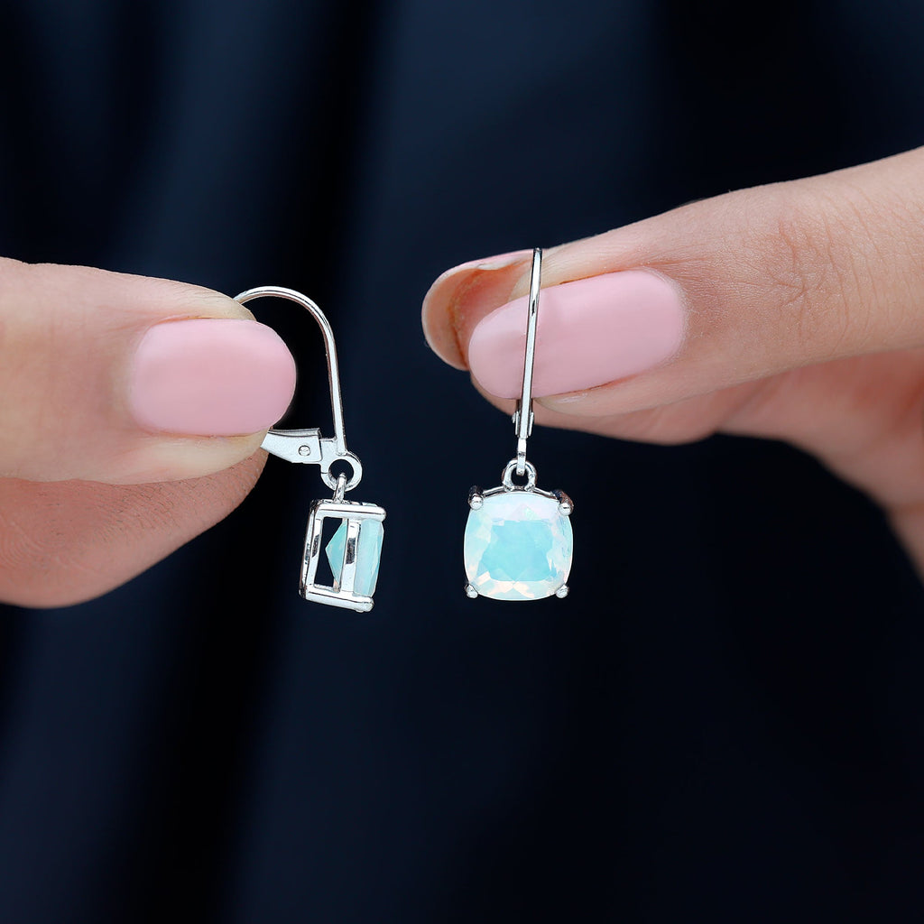 Ethiopian Opal Earrings – Cushion Cut Opal Drop With Lever Back Closure