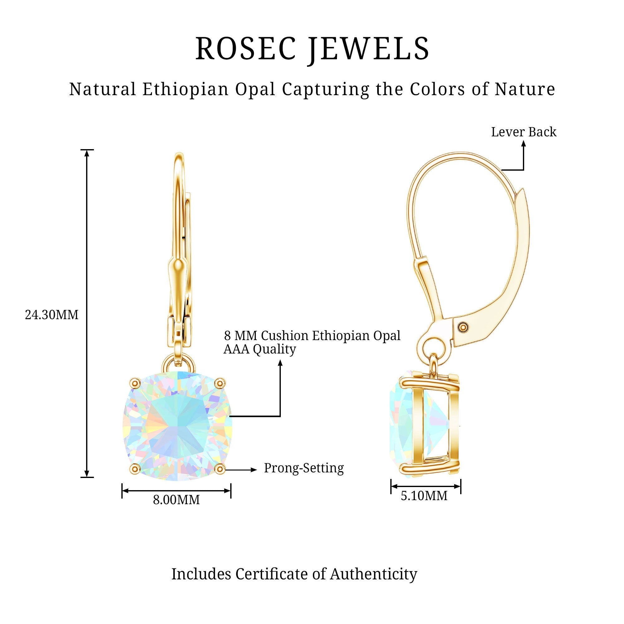 Ethiopian Opal Earrings – Cushion Cut Opal Drop With Lever Back Closure