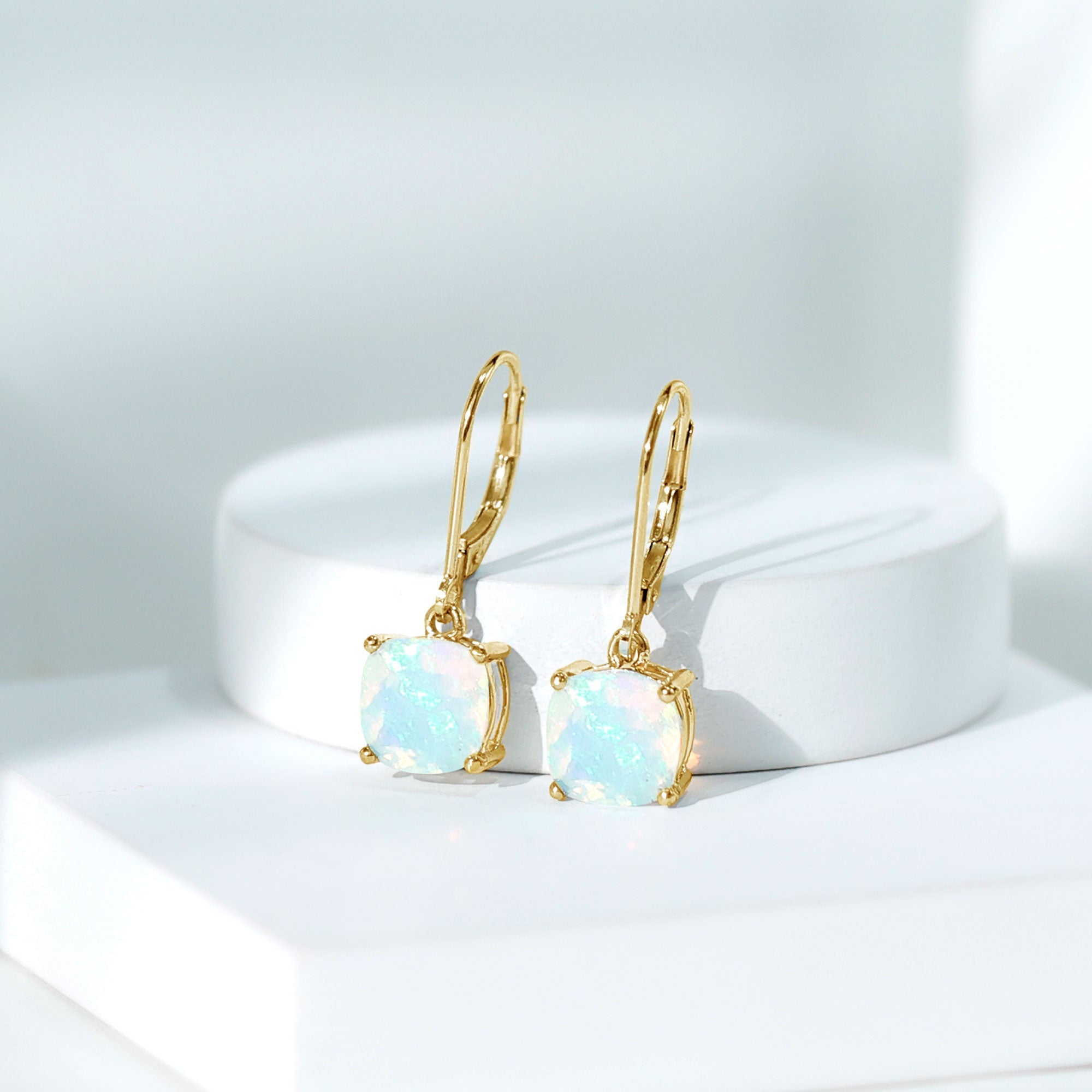 Ethiopian Opal Earrings – Cushion Cut Opal Drop With Lever Back Closure