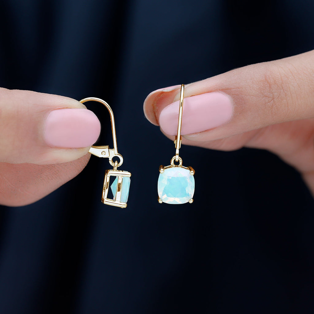 Ethiopian Opal Earrings – Cushion Cut Opal Drop With Lever Back Closure