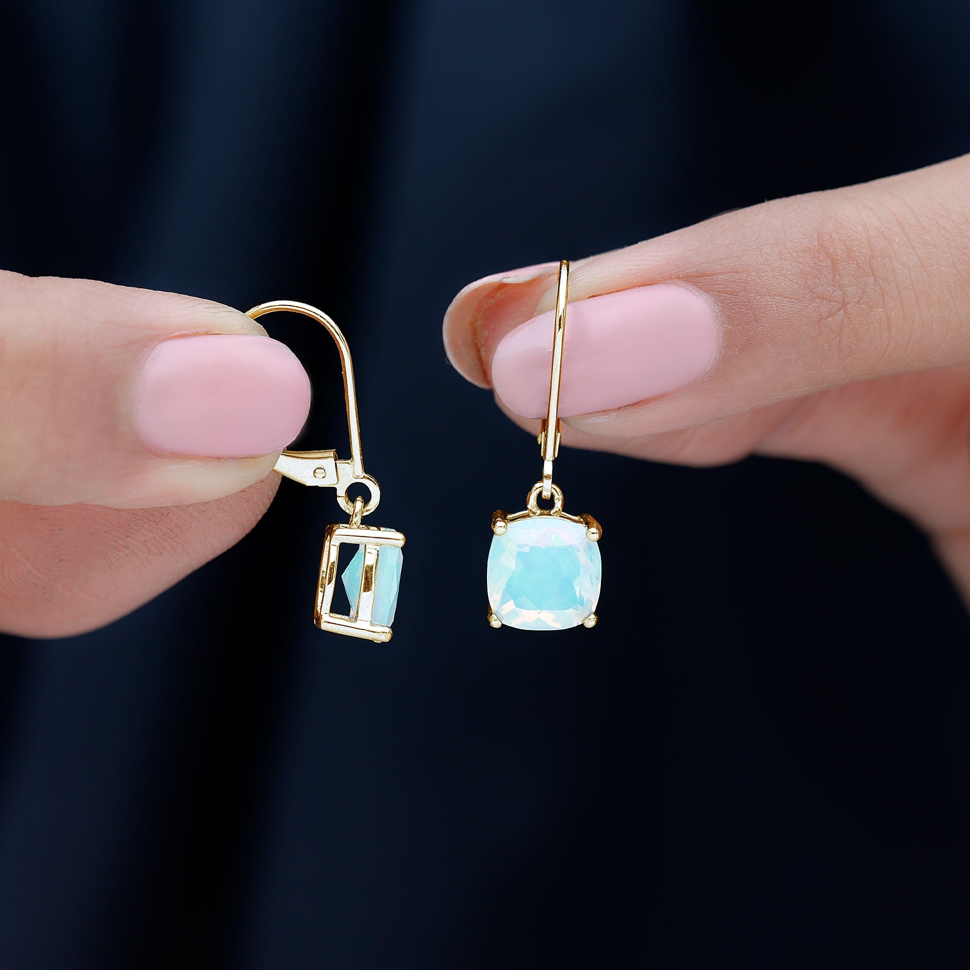 Ethiopian Opal Earrings – Cushion Cut Opal Drop With Lever Back Closure