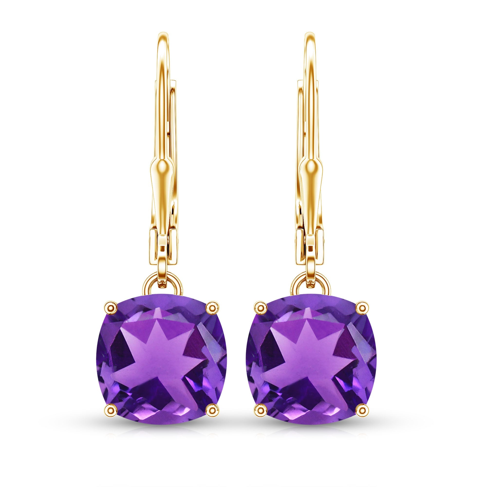 Natural 4.2 Carat Cushion Cut Amethyst Drop Earrings with Lever Back
