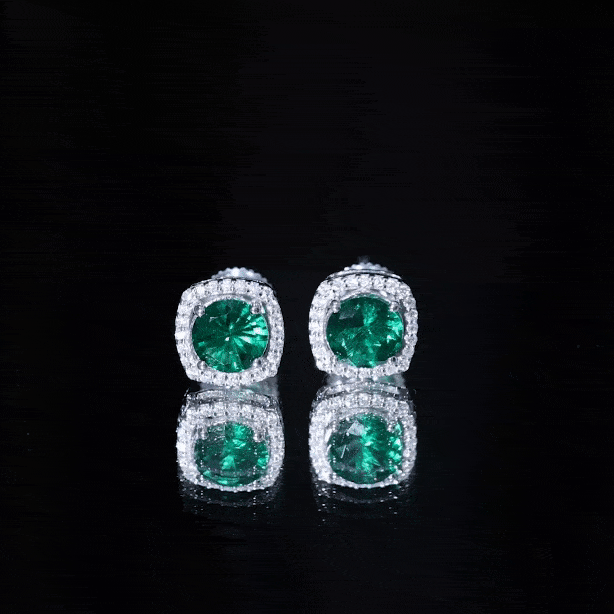 Lab Grown Emerald Earrings – Classic Halo Stud with 6mm Round Cut Moissanite