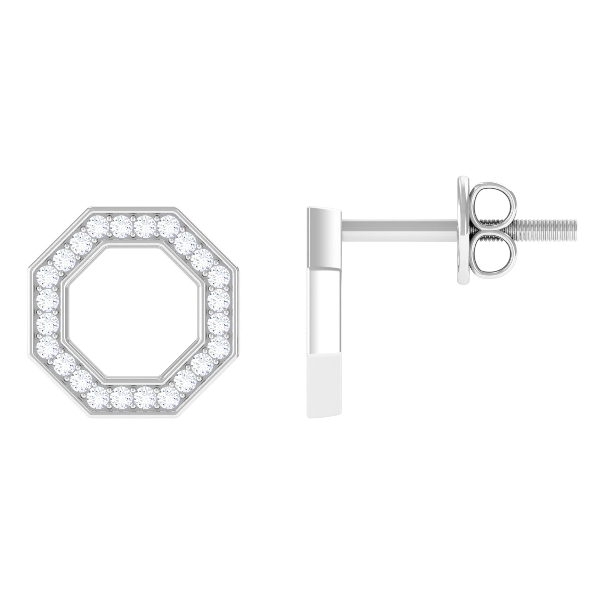 Diamond Geometric Earrings – Modern Screw Back Studs With Pave Setting Diamonds