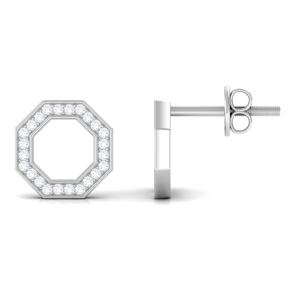 Diamond Geometric Earrings – Modern Screw Back Studs With Pave Setting Diamonds