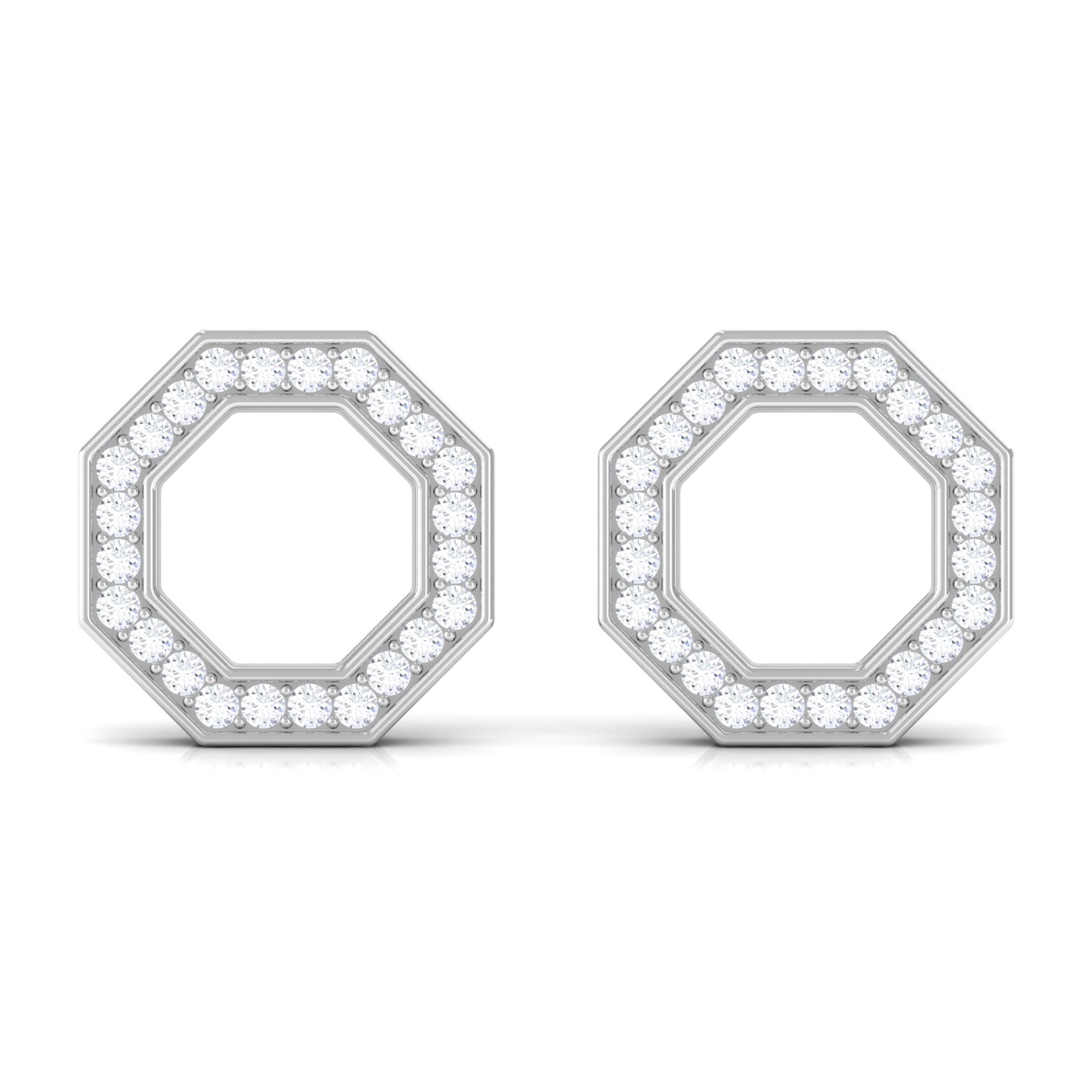 Diamond Geometric Earrings – Modern Screw Back Studs With Pave Setting Diamonds