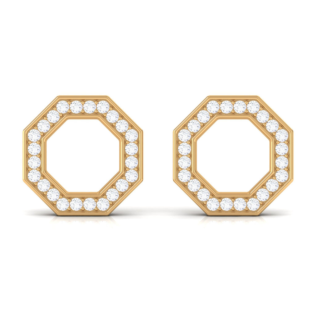Diamond Geometric Earrings – Modern Screw Back Studs With Pave Setting Diamonds