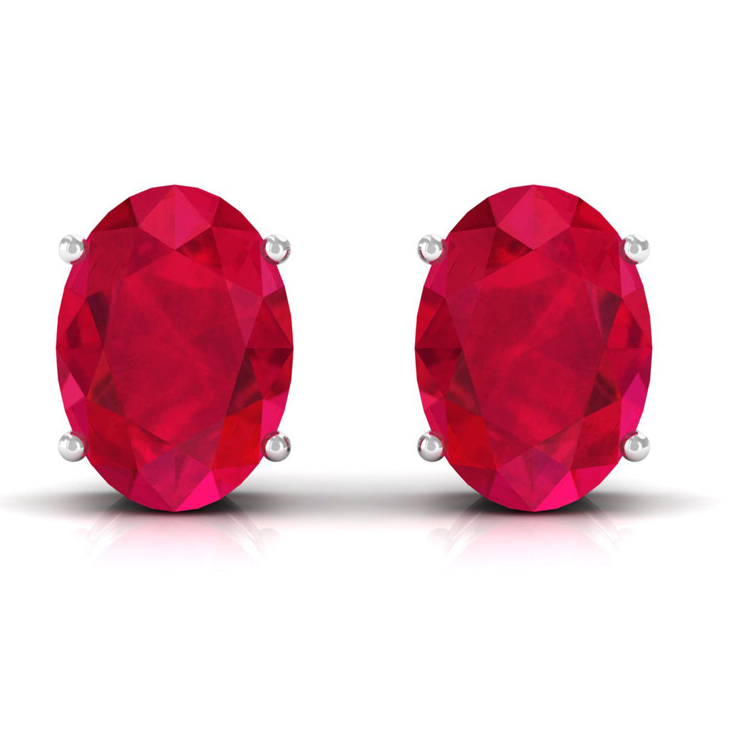 3 Carat Solitaire Stud Earrings with Oval Shaped Created Ruby