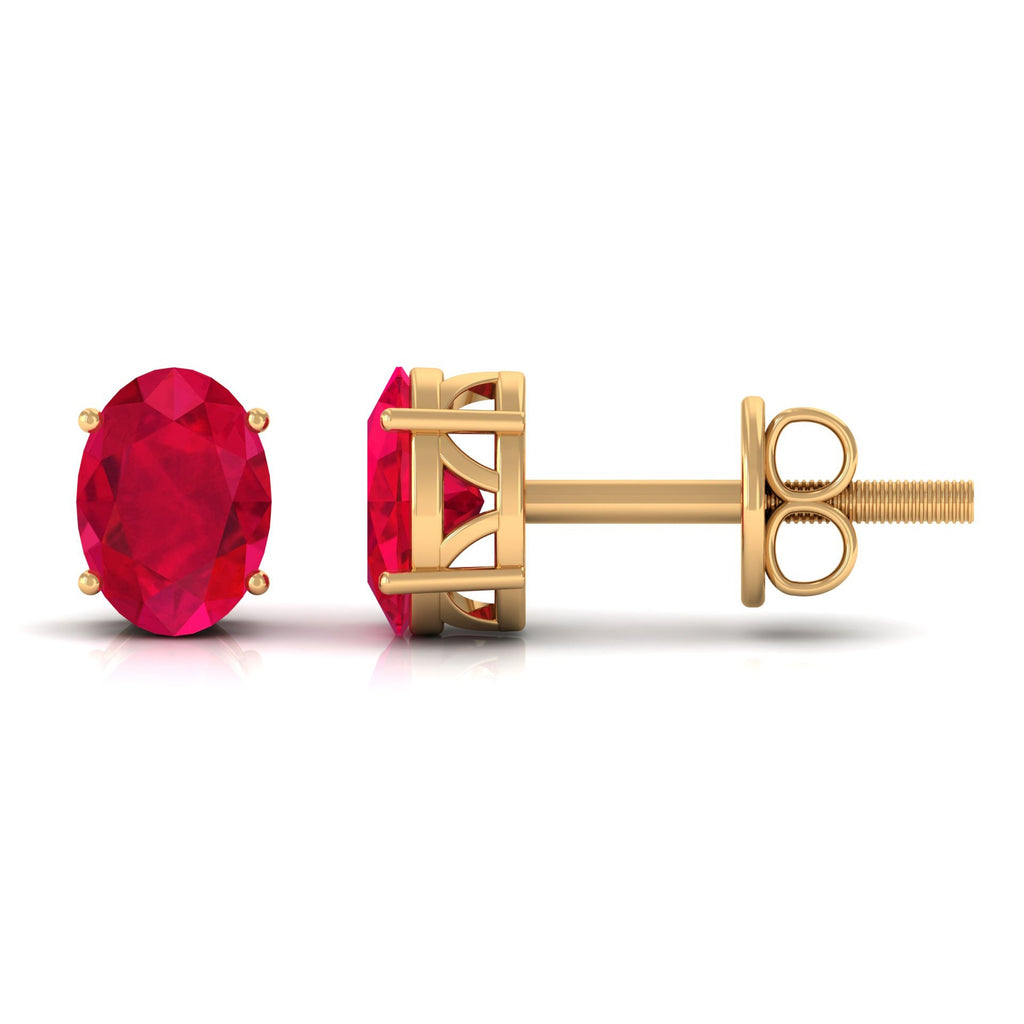 3 Carat Solitaire Stud Earrings with Oval Shaped Created Ruby