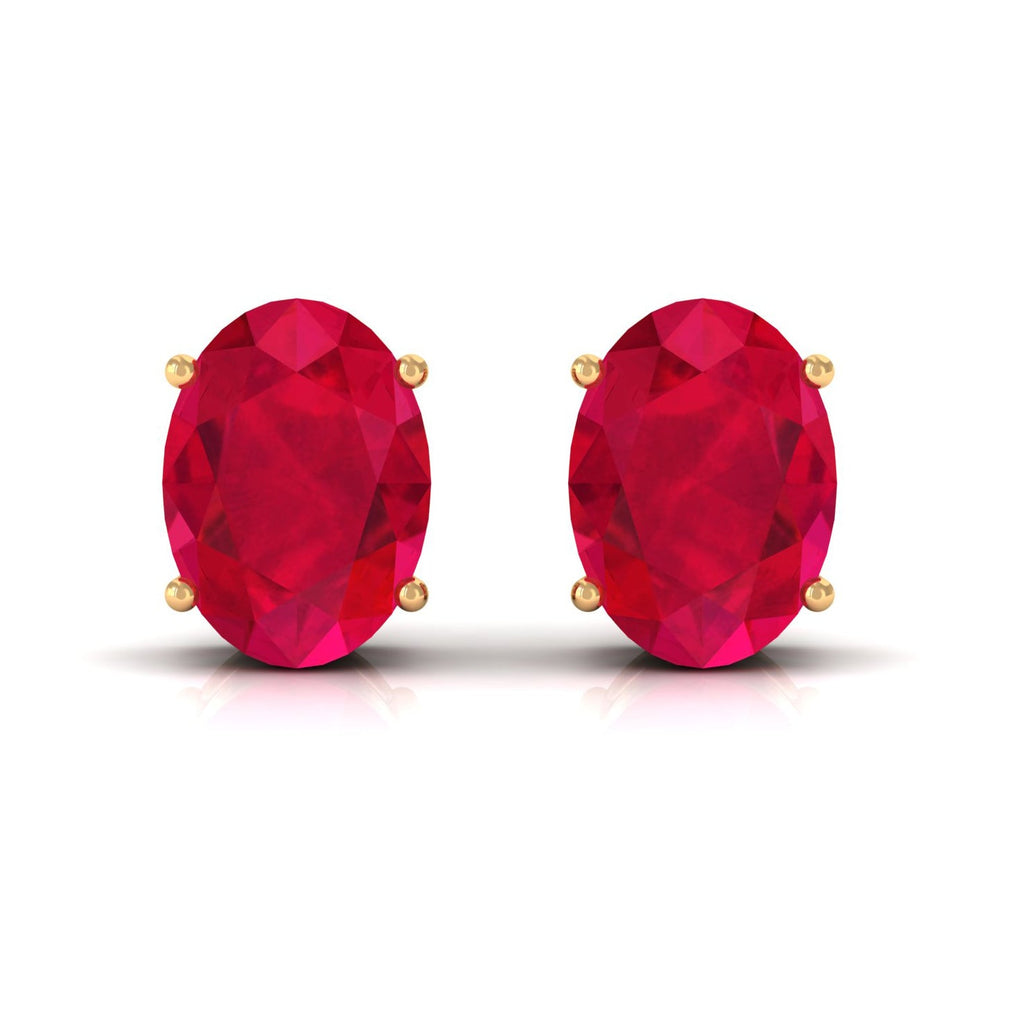 3 Carat Solitaire Stud Earrings with Oval Shaped Created Ruby