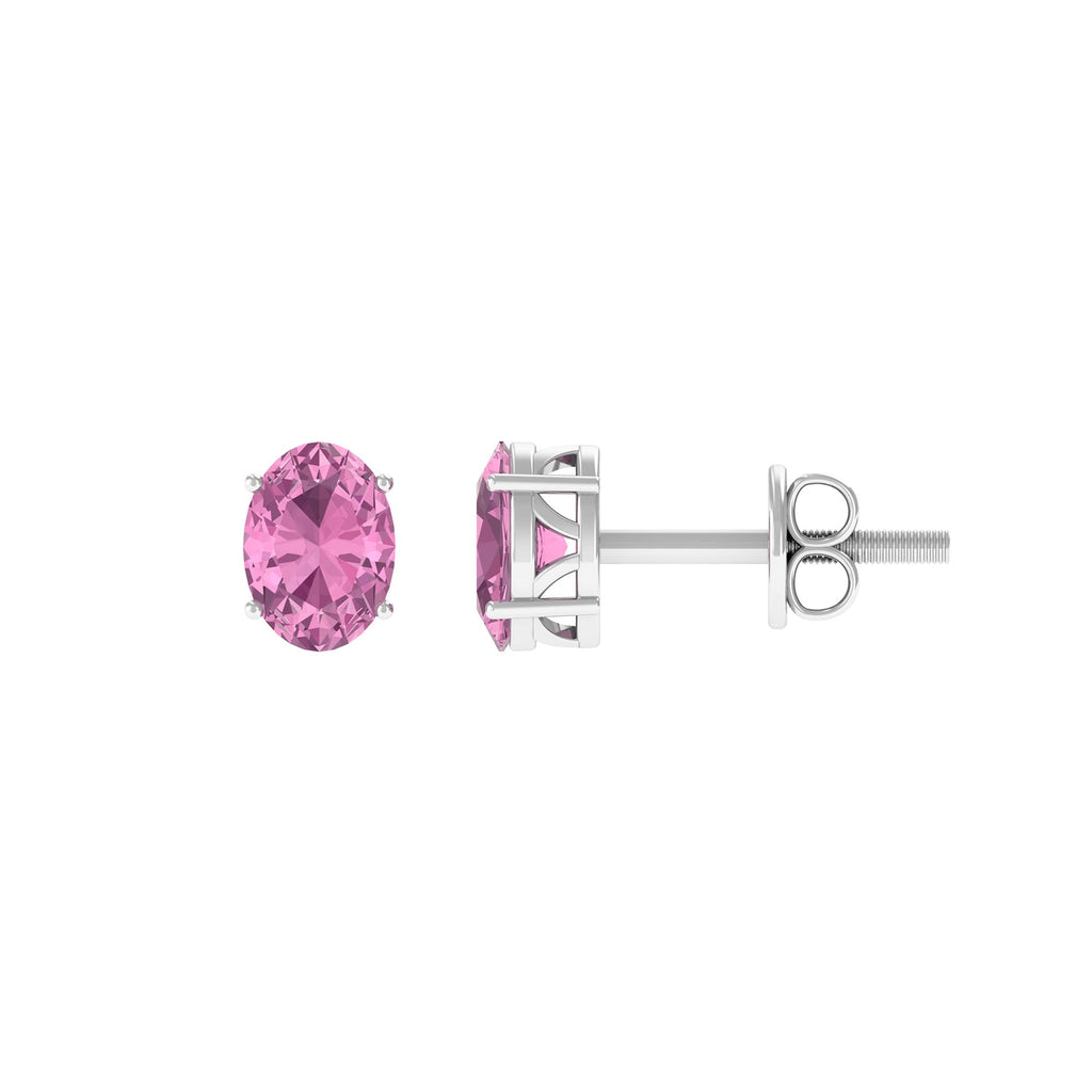 2.2 Carat Oval Cut Pink Tourmaline Solitaire Stud Earrings