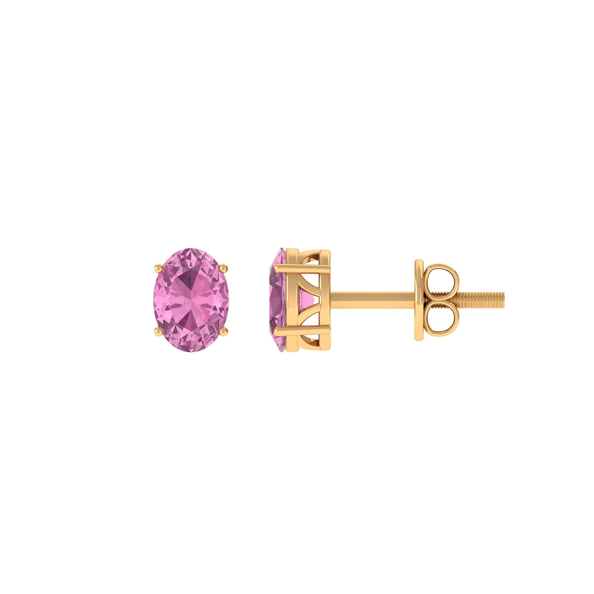 Pink Tourmaline Earrings – 2 Carat Oval Cut Solitaire Studs in Gold Prong Setting