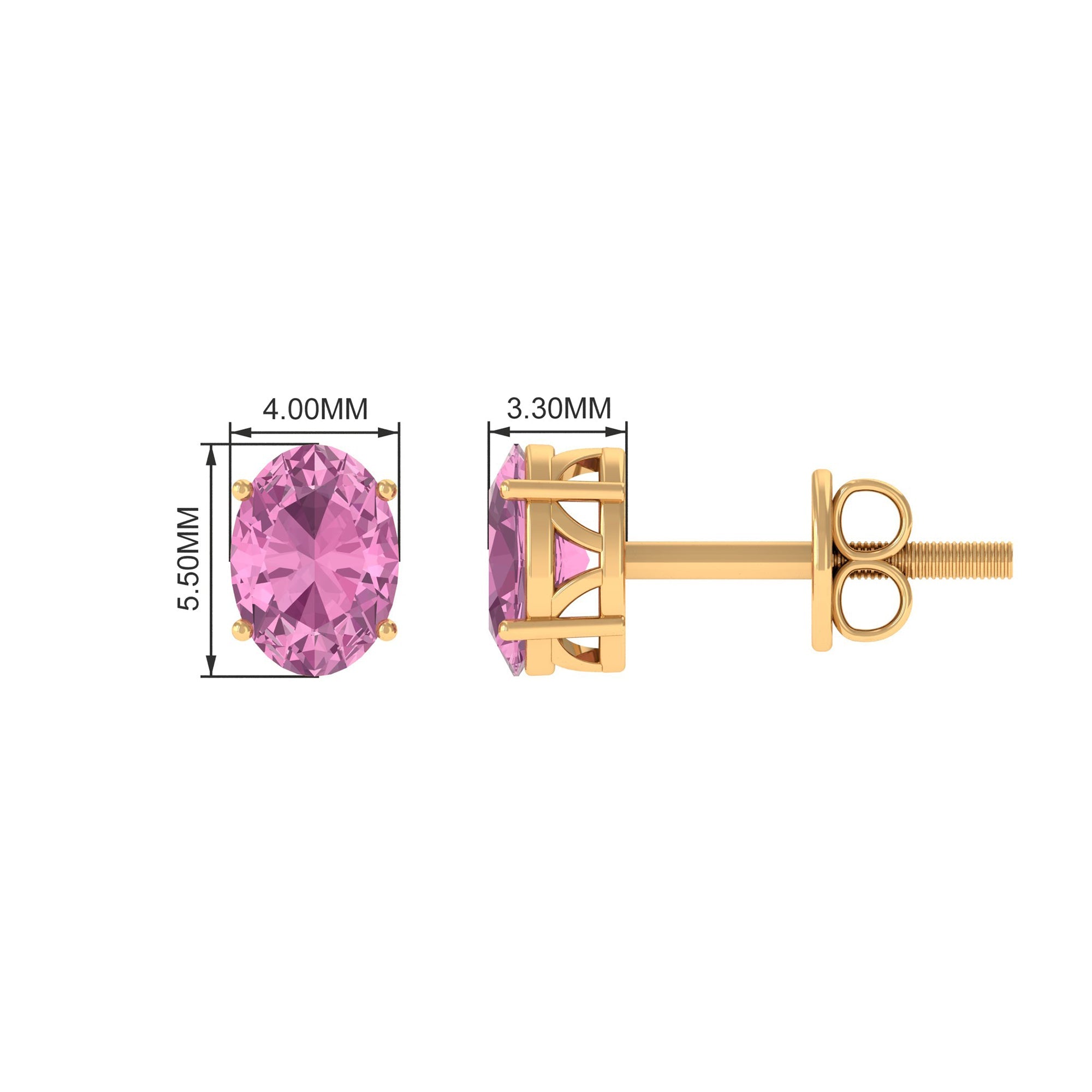 2.2 Carat Oval Cut Pink Tourmaline Solitaire Stud Earrings