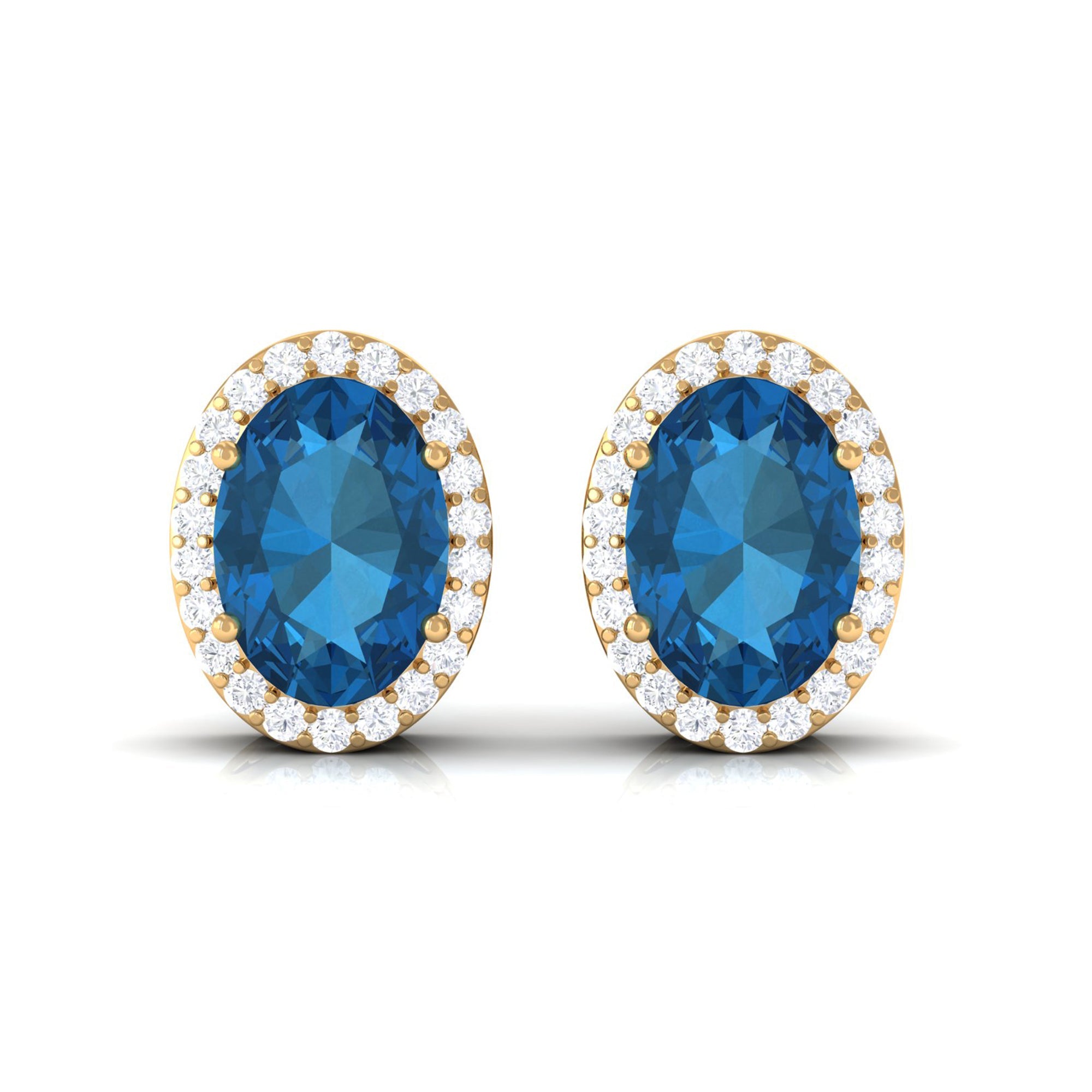2.2 Carat London Blue Topaz and Diamond Halo Stud Earrings