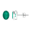 Emerald Stud Earrings - 1.4 Carat Oval Cut Bezel Set Solitaire Studs by Rosec Jewels