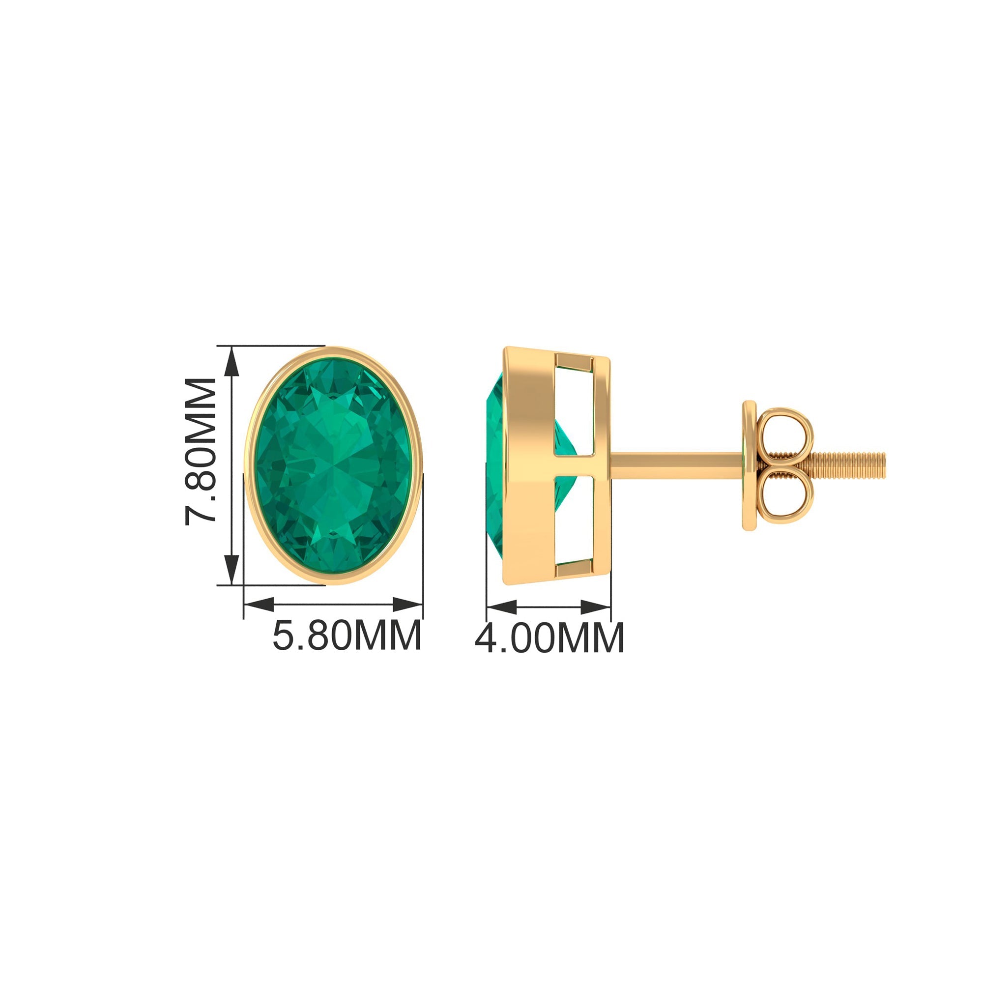 Emerald Stud Earrings - 1.4 Carat Oval Cut Bezel Set Solitaire Studs by Rosec Jewels