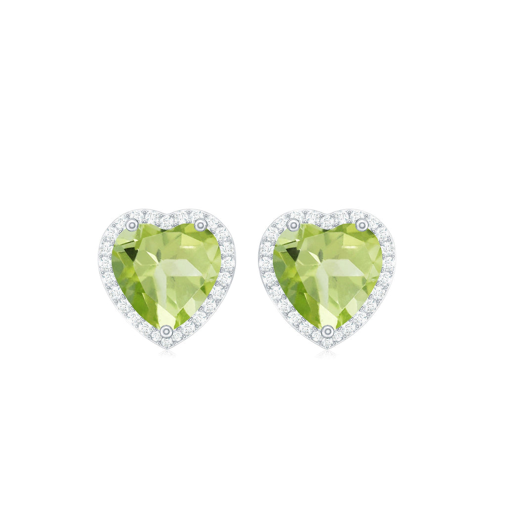 Peridot Heart Earrings – AAA Quality Green Gemstone Studs | Moissanite Halo Stud Earrings