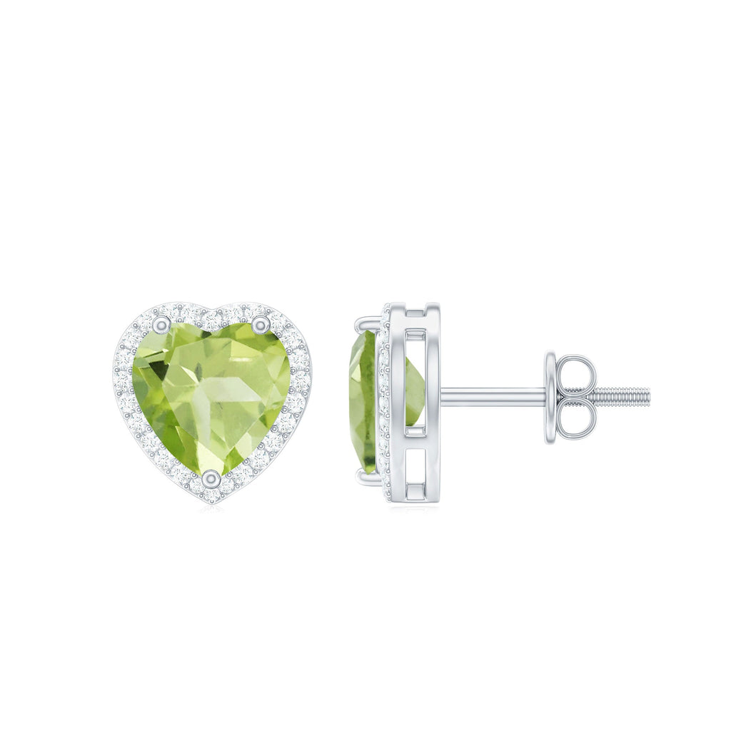Peridot Heart Earrings – AAA Quality Green Gemstone Studs | Moissanite Halo Stud Earrings