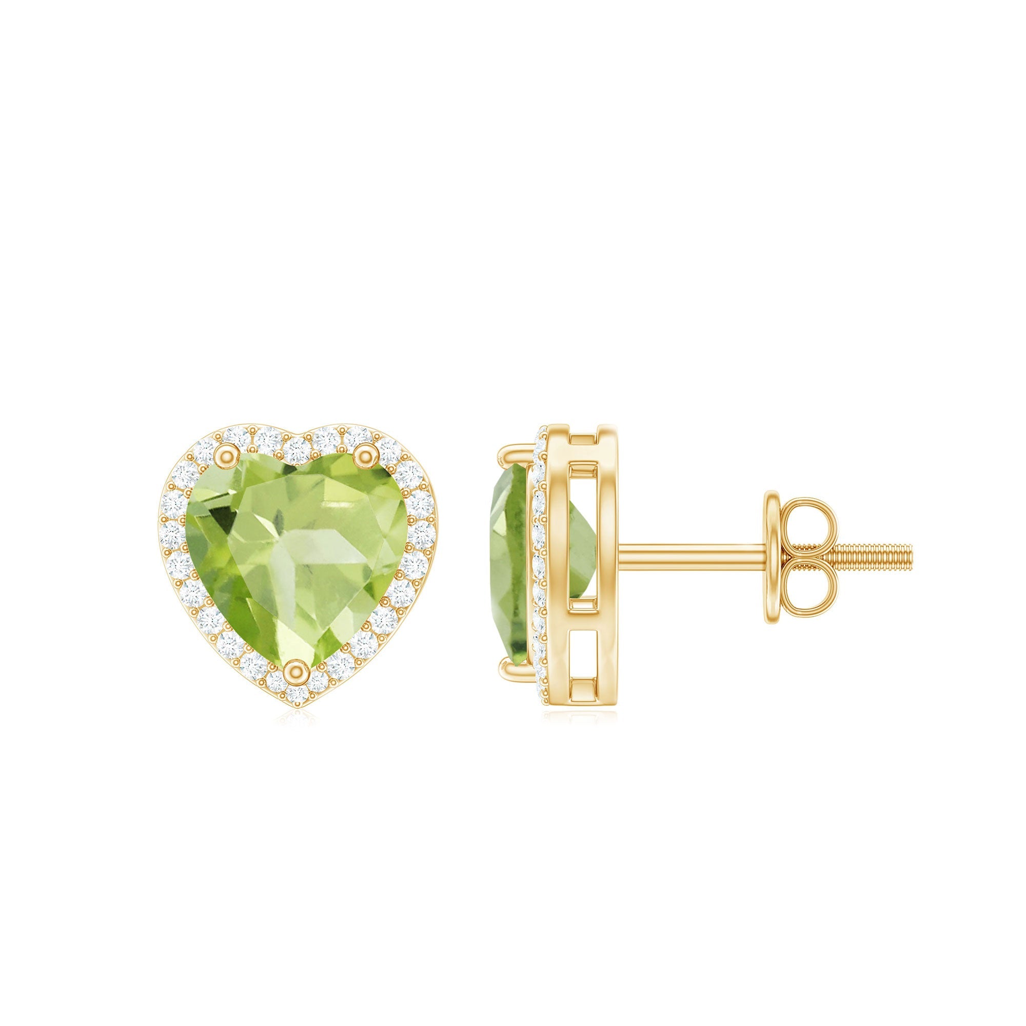 Peridot Heart Earrings – AAA Quality Green Gemstone Studs | Moissanite Halo Stud Earrings