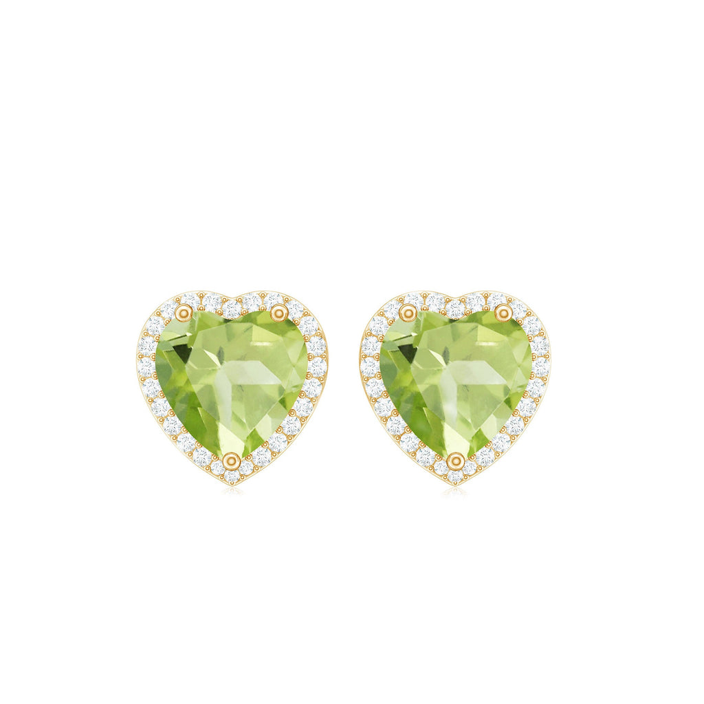 Peridot Heart Earrings – AAA Quality Green Gemstone Studs | Moissanite Halo Stud Earrings