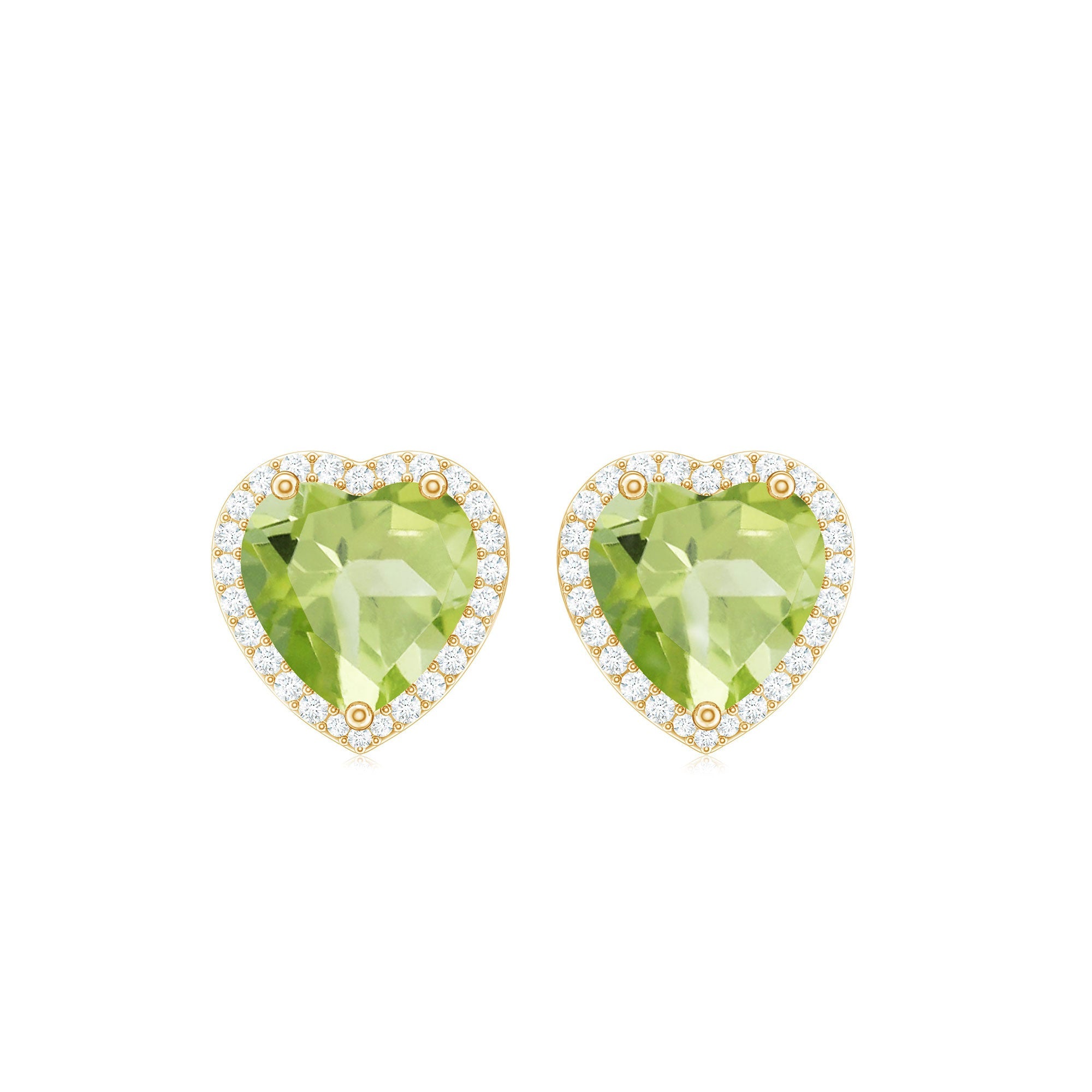 Peridot Heart Earrings – AAA Quality Green Gemstone Studs | Moissanite Halo Stud Earrings