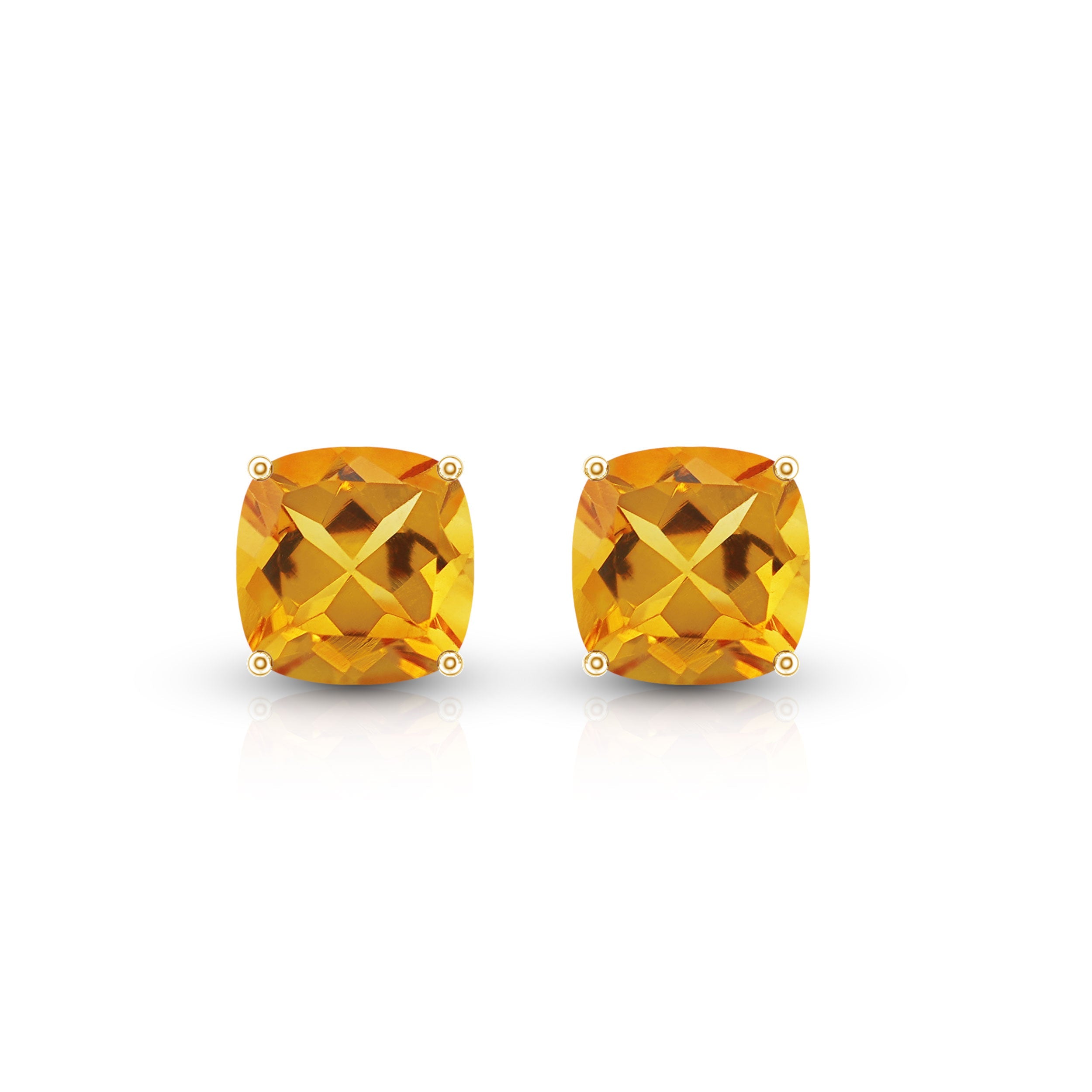 Citrine Stud Earrings - 4.4 CT Cushion Cut Solitaire | AAA Quality Yellow Gemstone