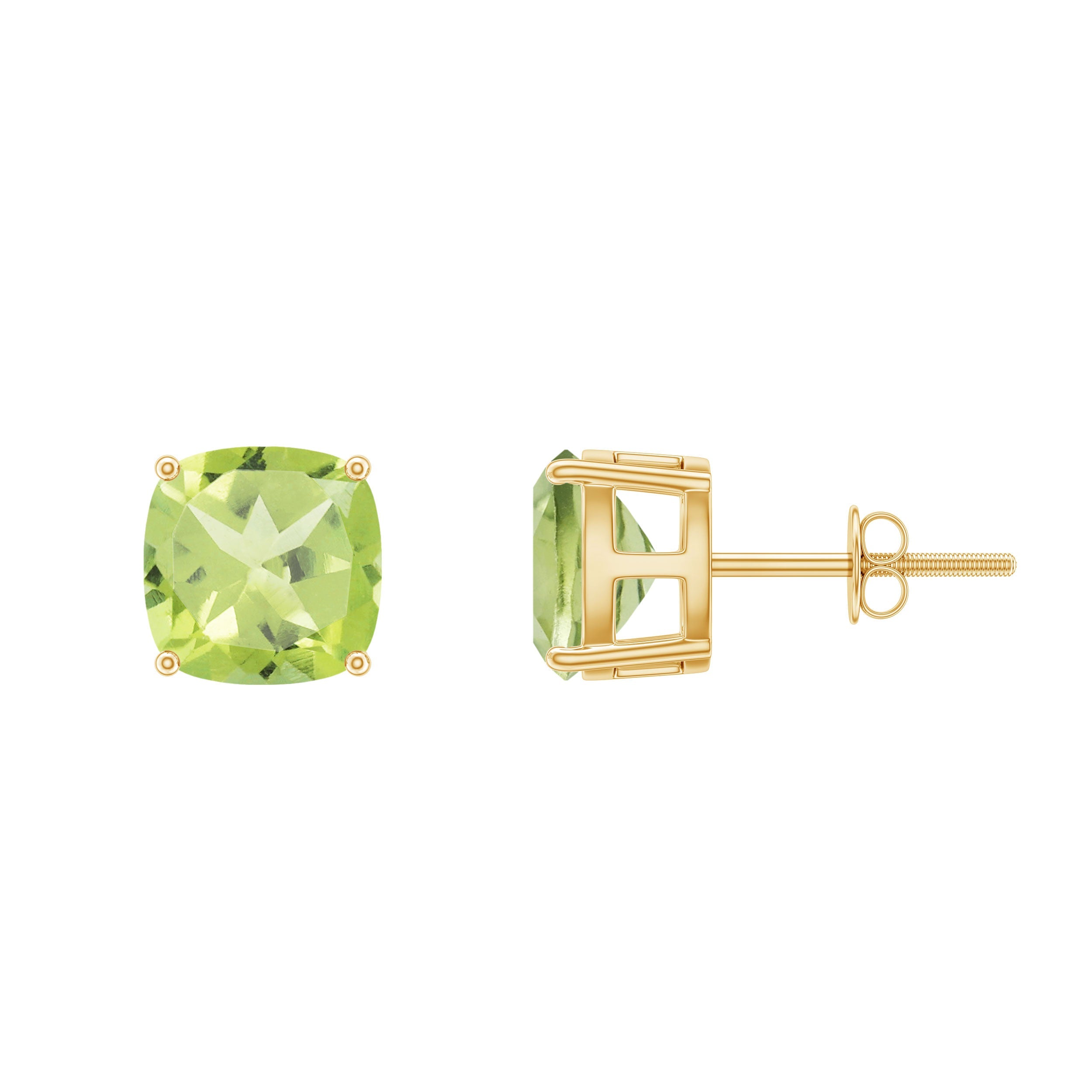 Peridot Stud Earrings – Cushion Cut Solitaire Green Gemstone AAA Quality
