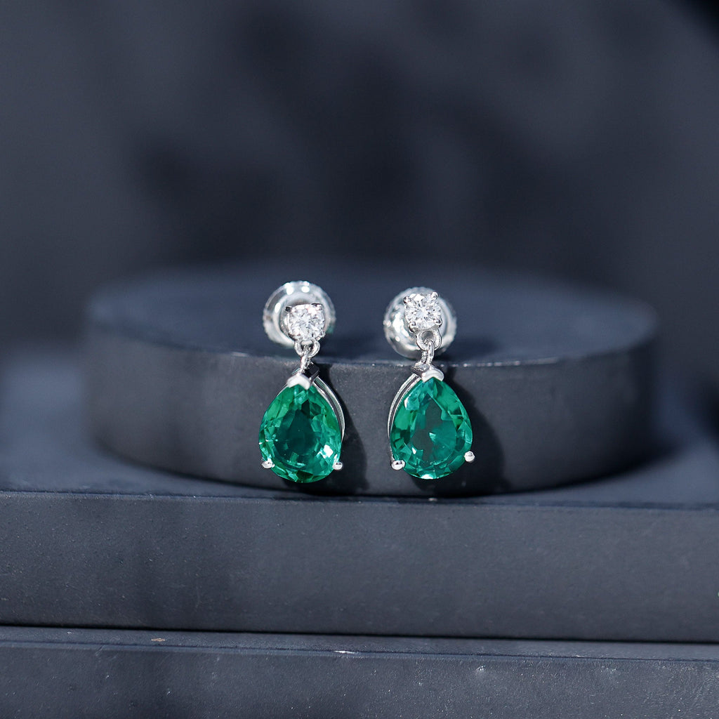 Pear Cut Emerald Earrings – Lab Created Emerald & Diamond Teardrop Jewelry