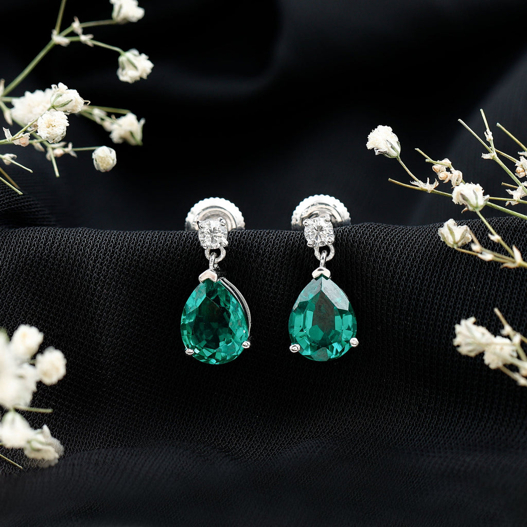Pear Cut Emerald Earrings – Lab Created Emerald & Diamond Teardrop Jewelry