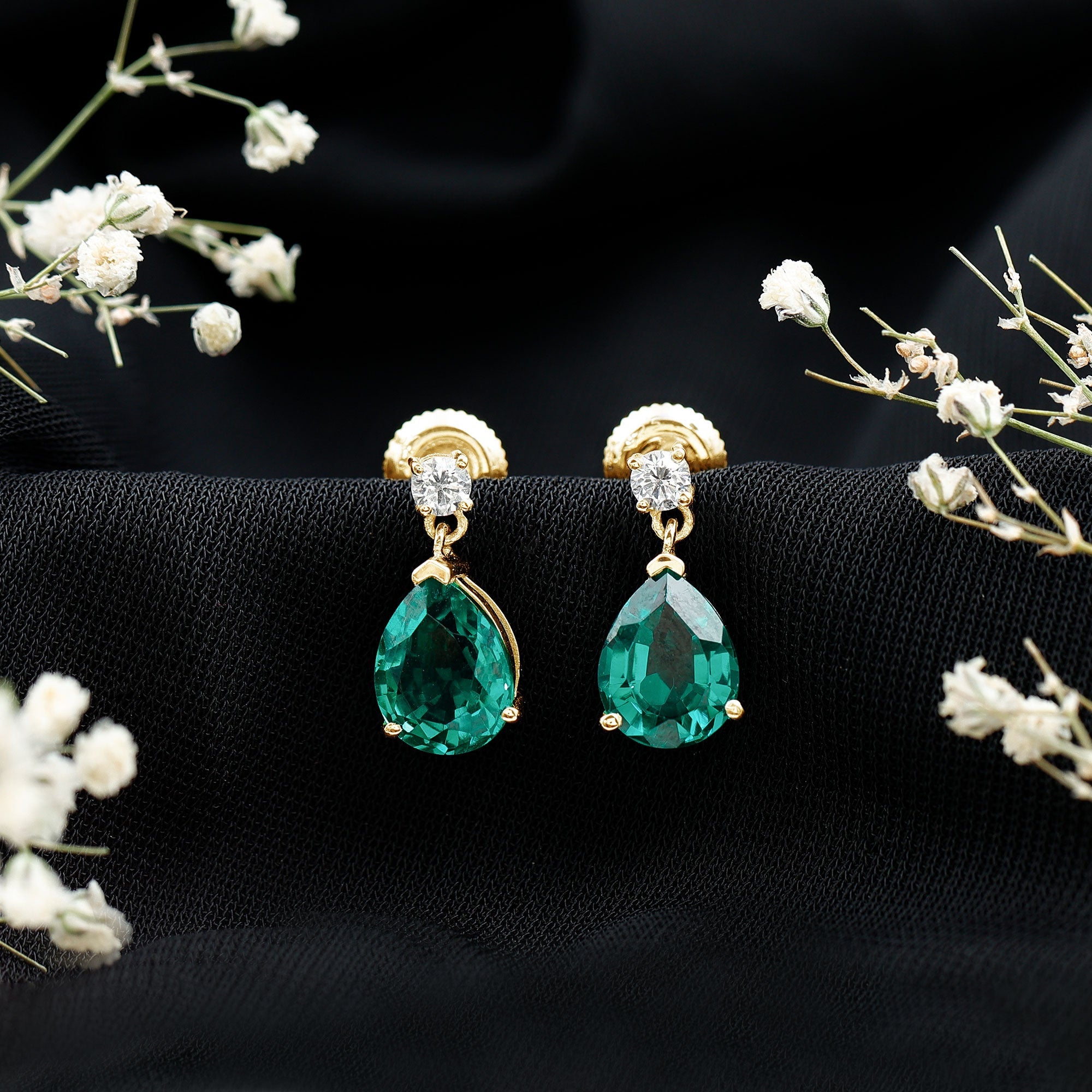 Pear Cut Emerald Earrings – Lab Created Emerald & Diamond Teardrop Jewelry