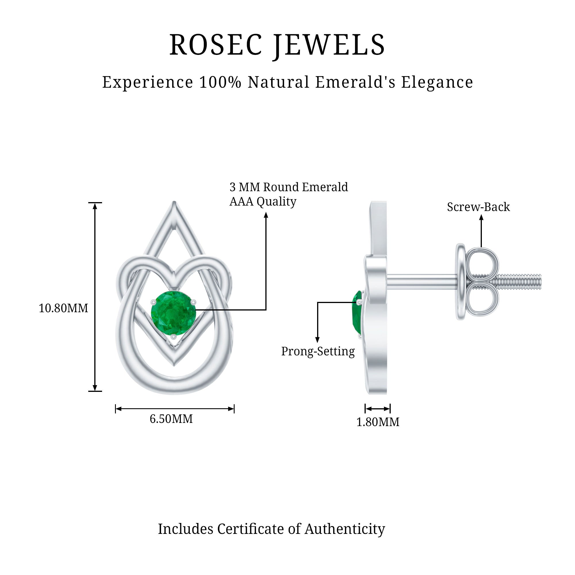 Emerald Stud Earrings – Teardrop Heart Design | AAA Quality Birthstone Jewelry