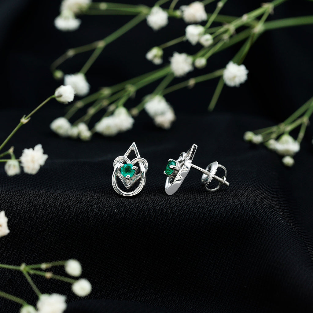 Emerald Stud Earrings – Teardrop Heart Design | AAA Quality Birthstone Jewelry