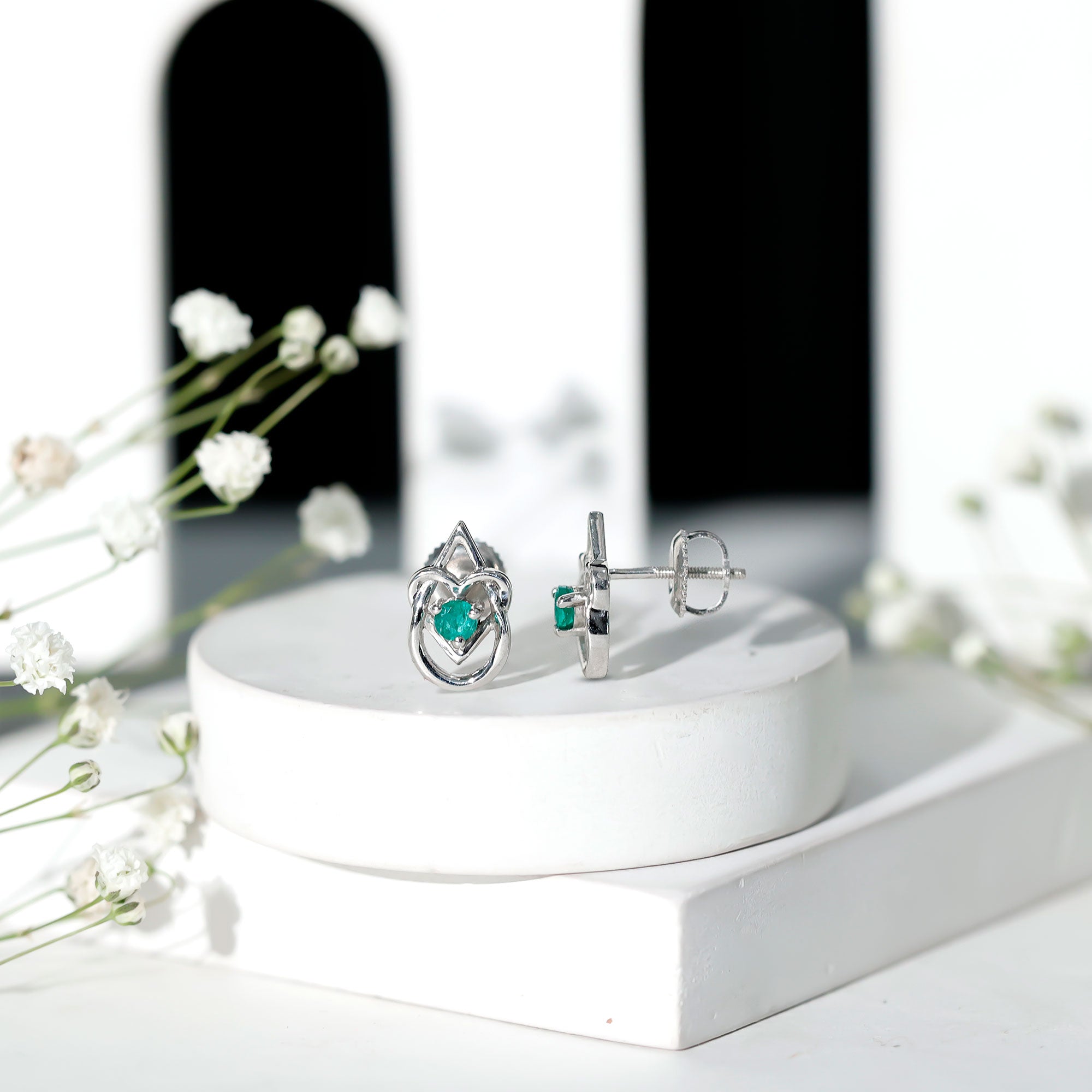 Emerald Stud Earrings – Teardrop Heart Design | AAA Quality Birthstone Jewelry
