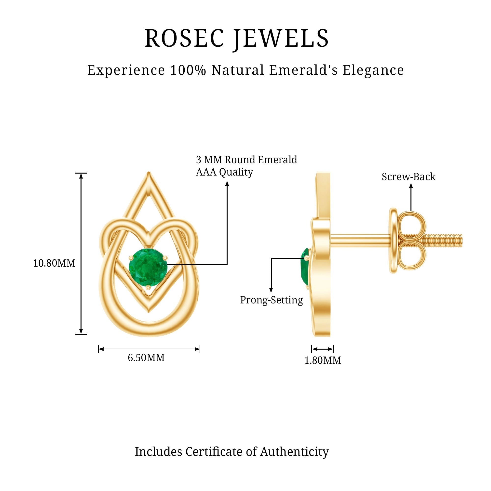 Emerald Stud Earrings – Teardrop Heart Design | AAA Quality Birthstone Jewelry