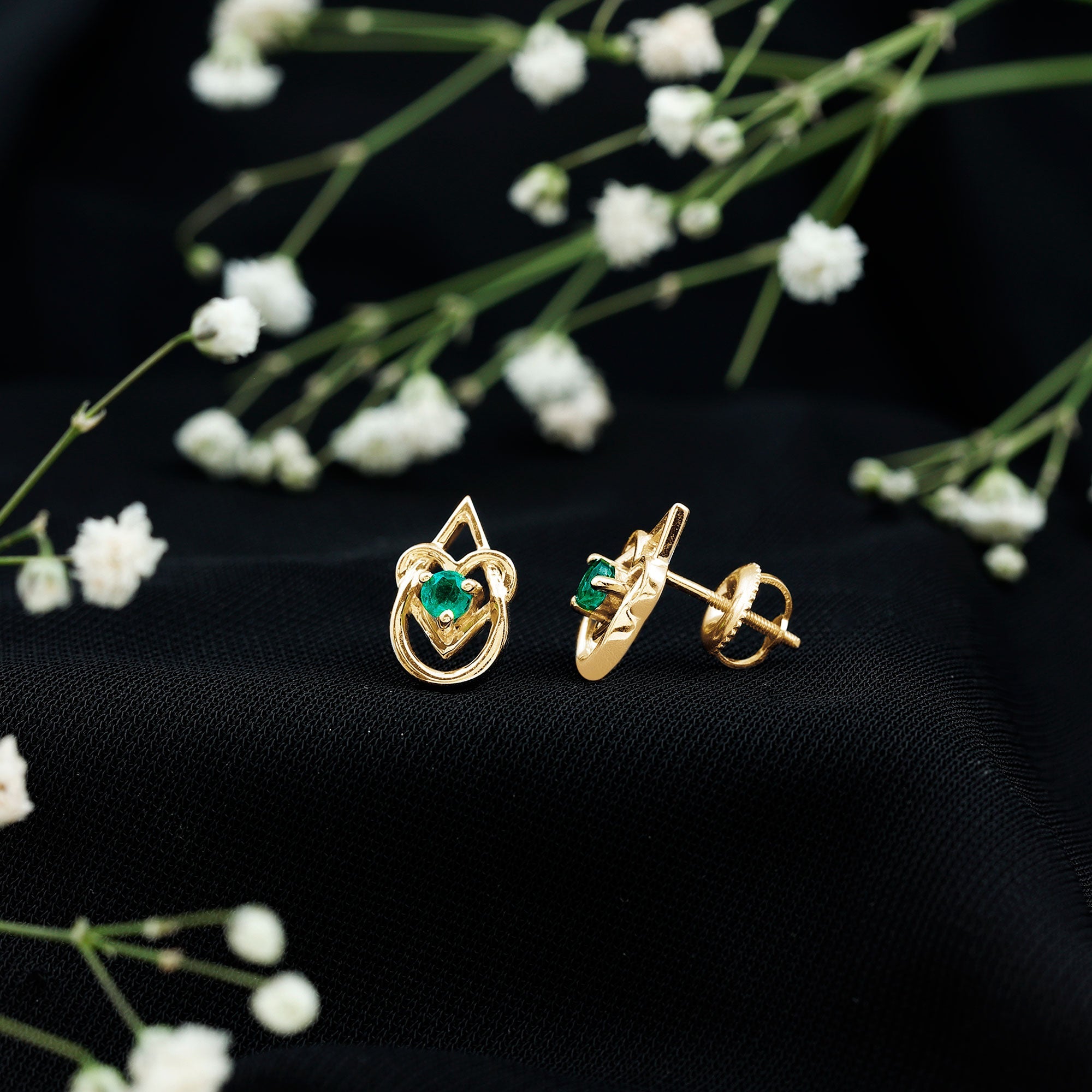 Emerald Stud Earrings – Teardrop Heart Design | AAA Quality Birthstone Jewelry