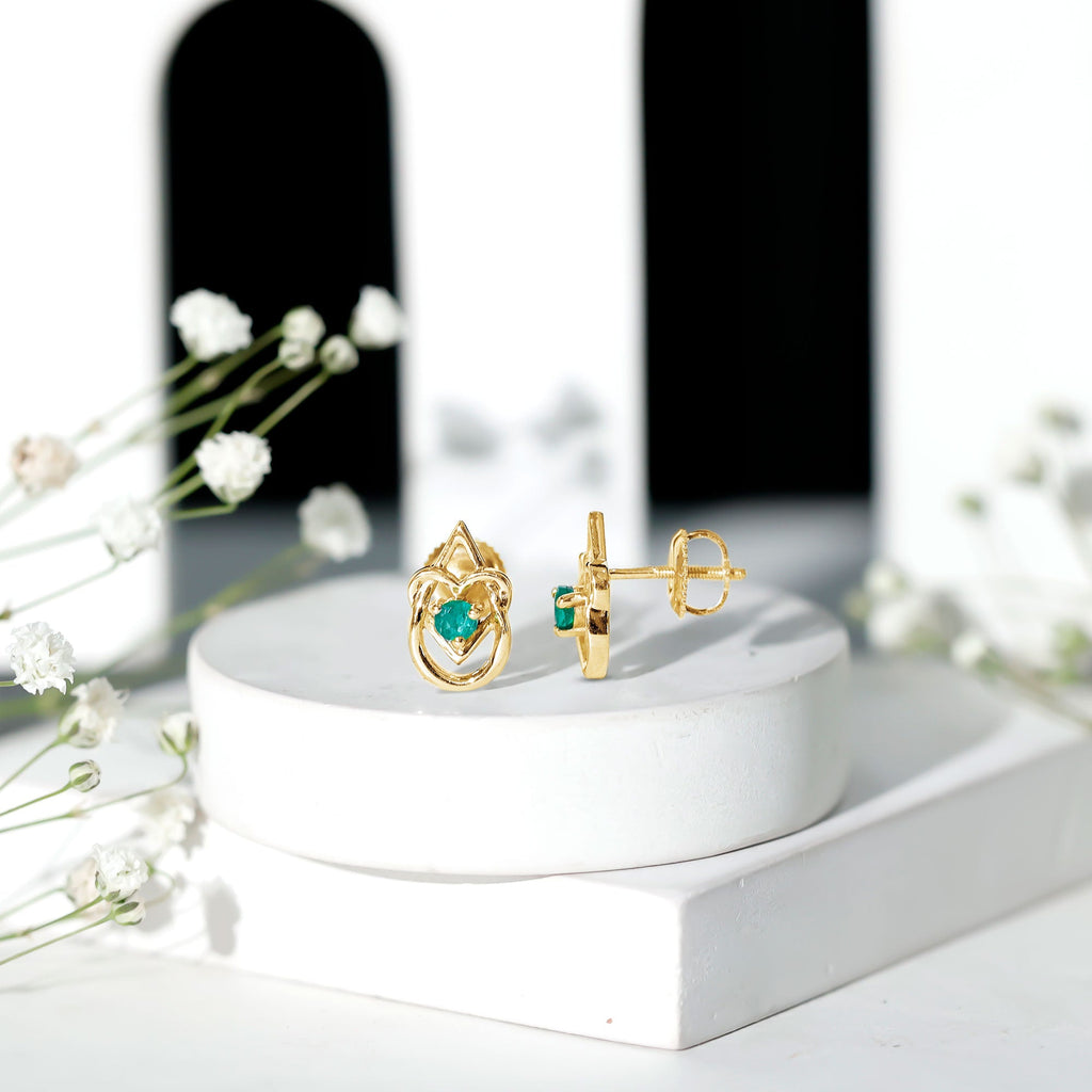 Emerald Stud Earrings – Teardrop Heart Design | AAA Quality Birthstone Jewelry