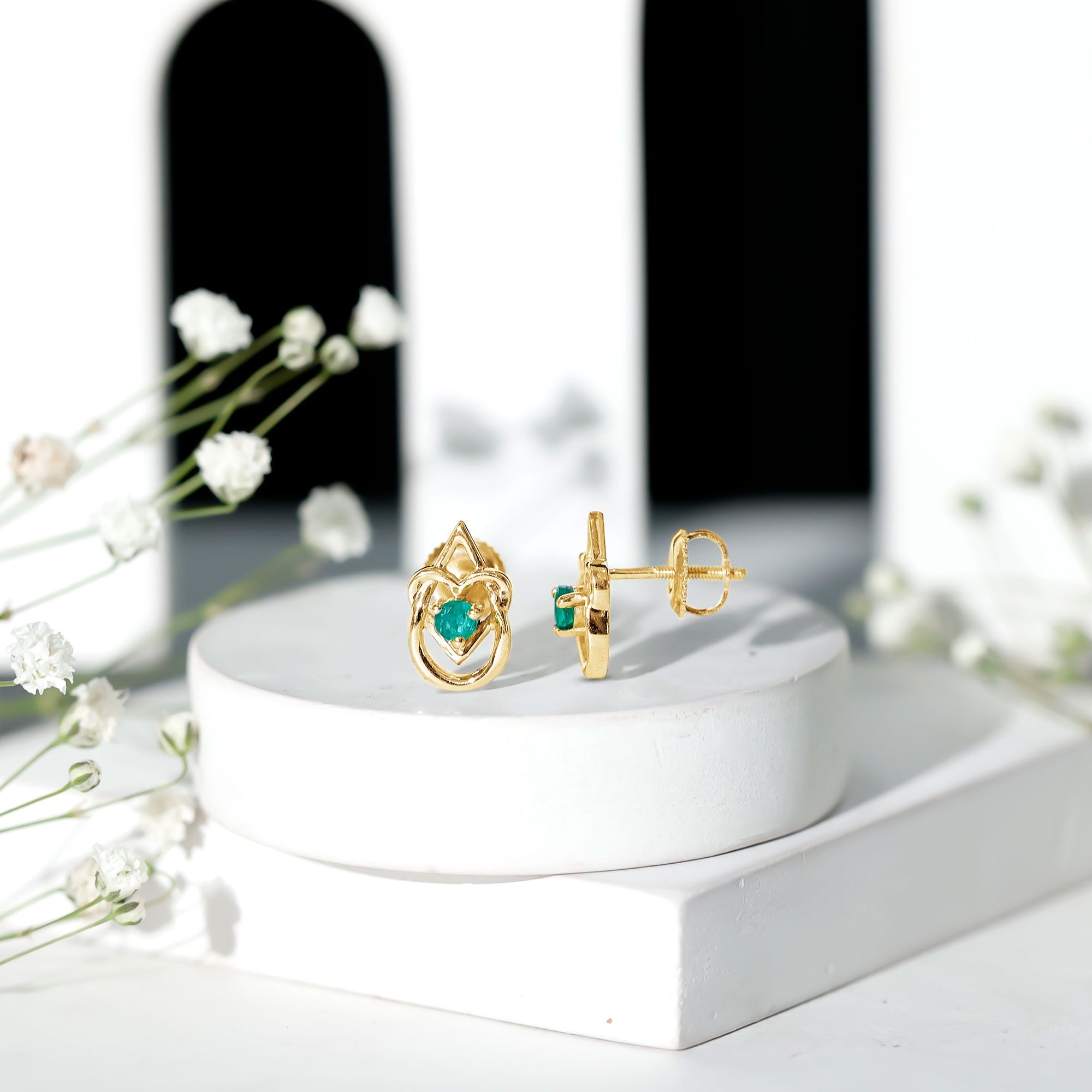 Emerald Stud Earrings – Teardrop Heart Design | AAA Quality Birthstone Jewelry